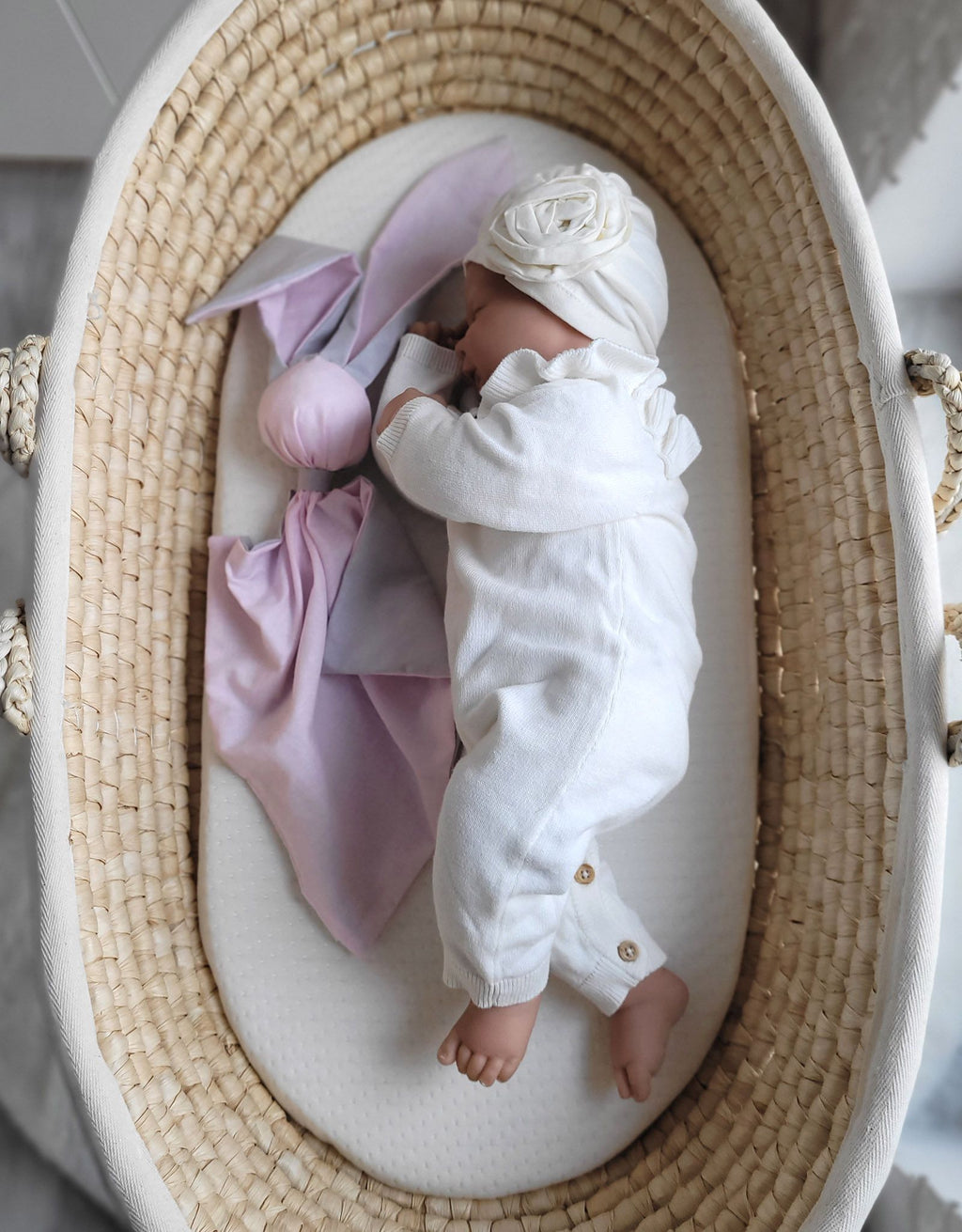 Soft cosy cuddly bunny blanket in cotton - Pink/ grey