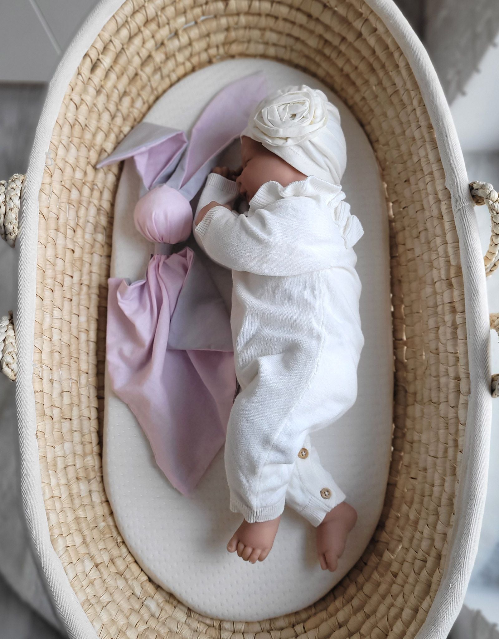 Soft cosy cuddly bunny blanket in cotton - Pink/ grey