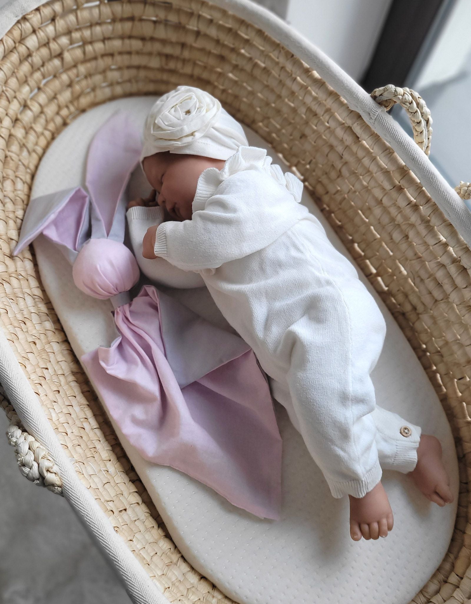 Soft cosy cuddly bunny blanket in cotton - Pink/ grey