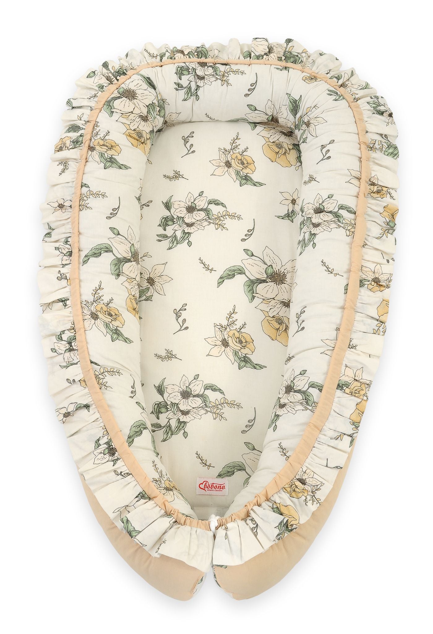 Baby nest Premium Cocoon for infants with a ruffle - Clematis on beige
