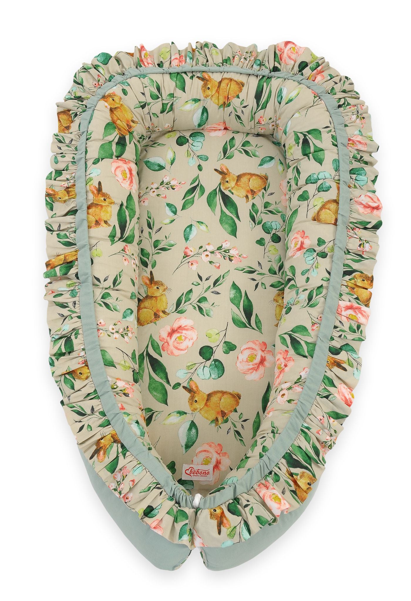 Baby nest Premium Cocoon for infants with a ruffle - Rabbit with flowers
