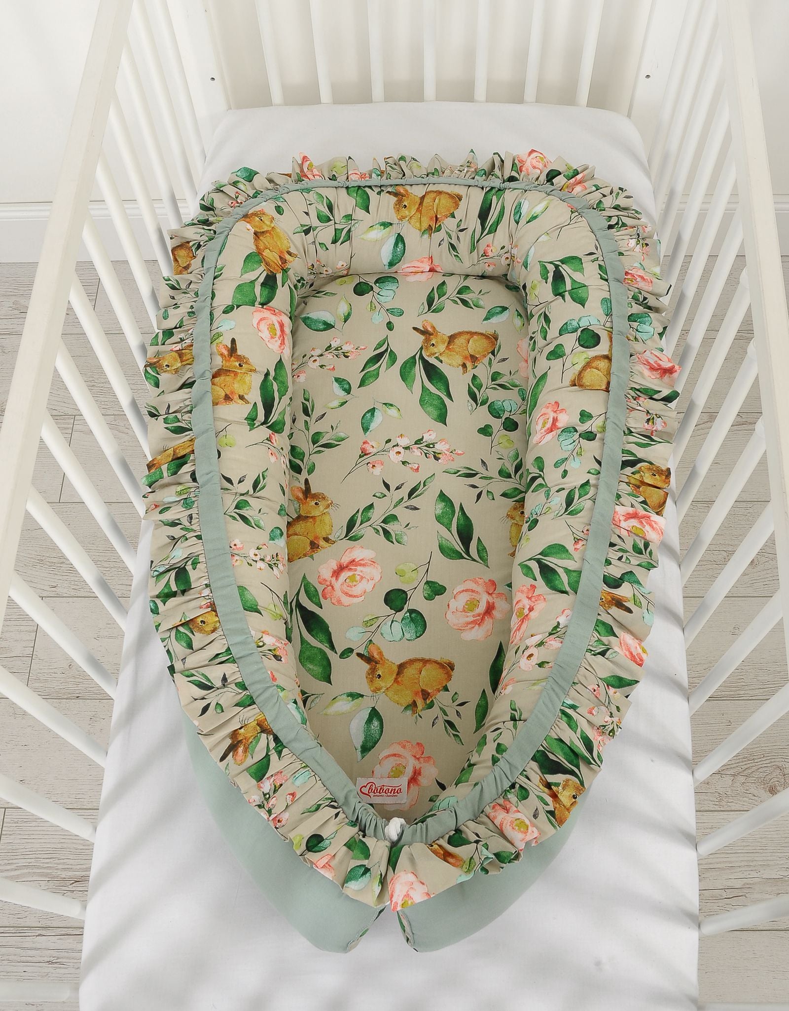 Baby nest Premium Cocoon for infants with a ruffle - Rabbit with flowers