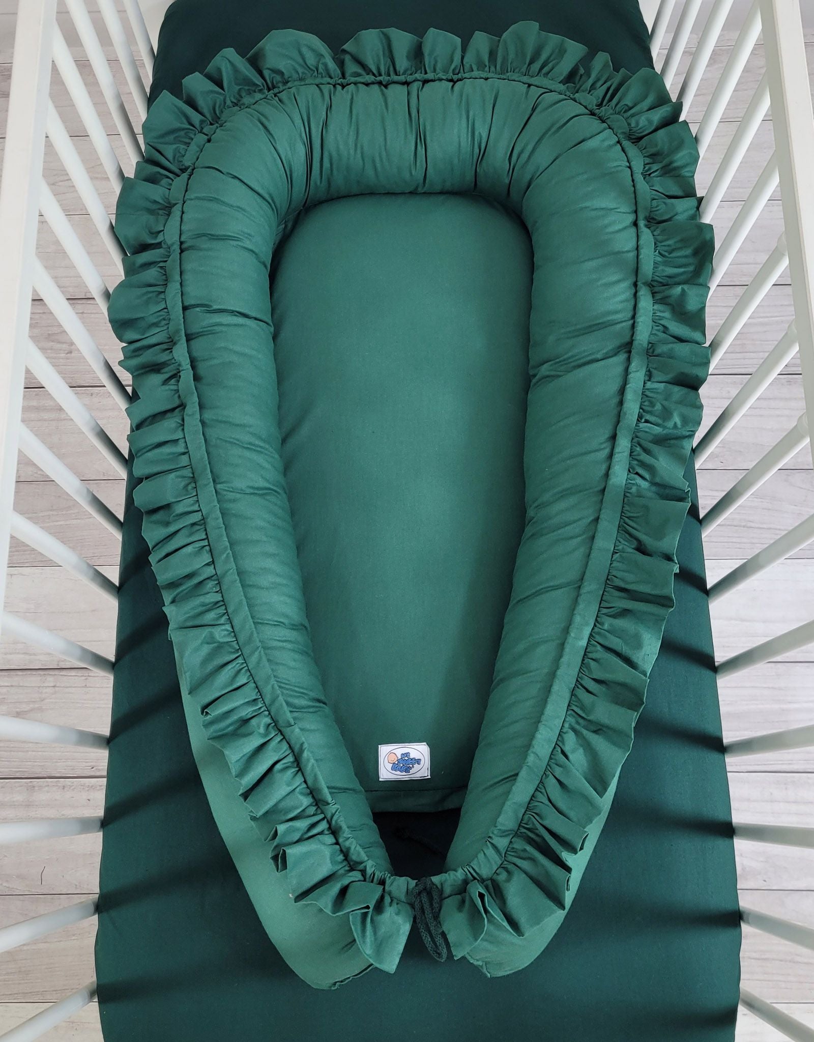Baby nest Premium Cocoon for infants with a ruffle MY SWEET BABY- bottle green