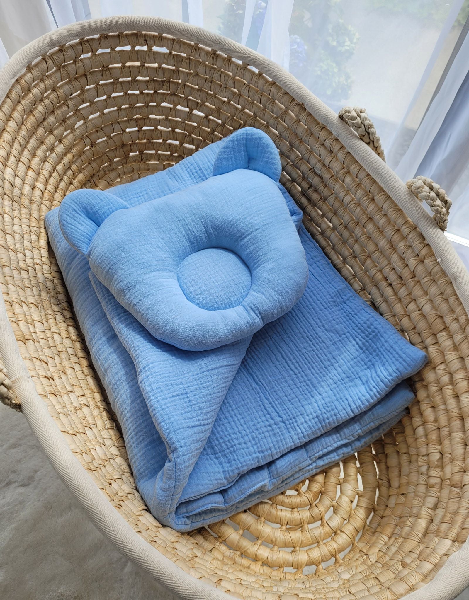 Duvet with pillow Teddy MUSLIN - 2pcs set - blue