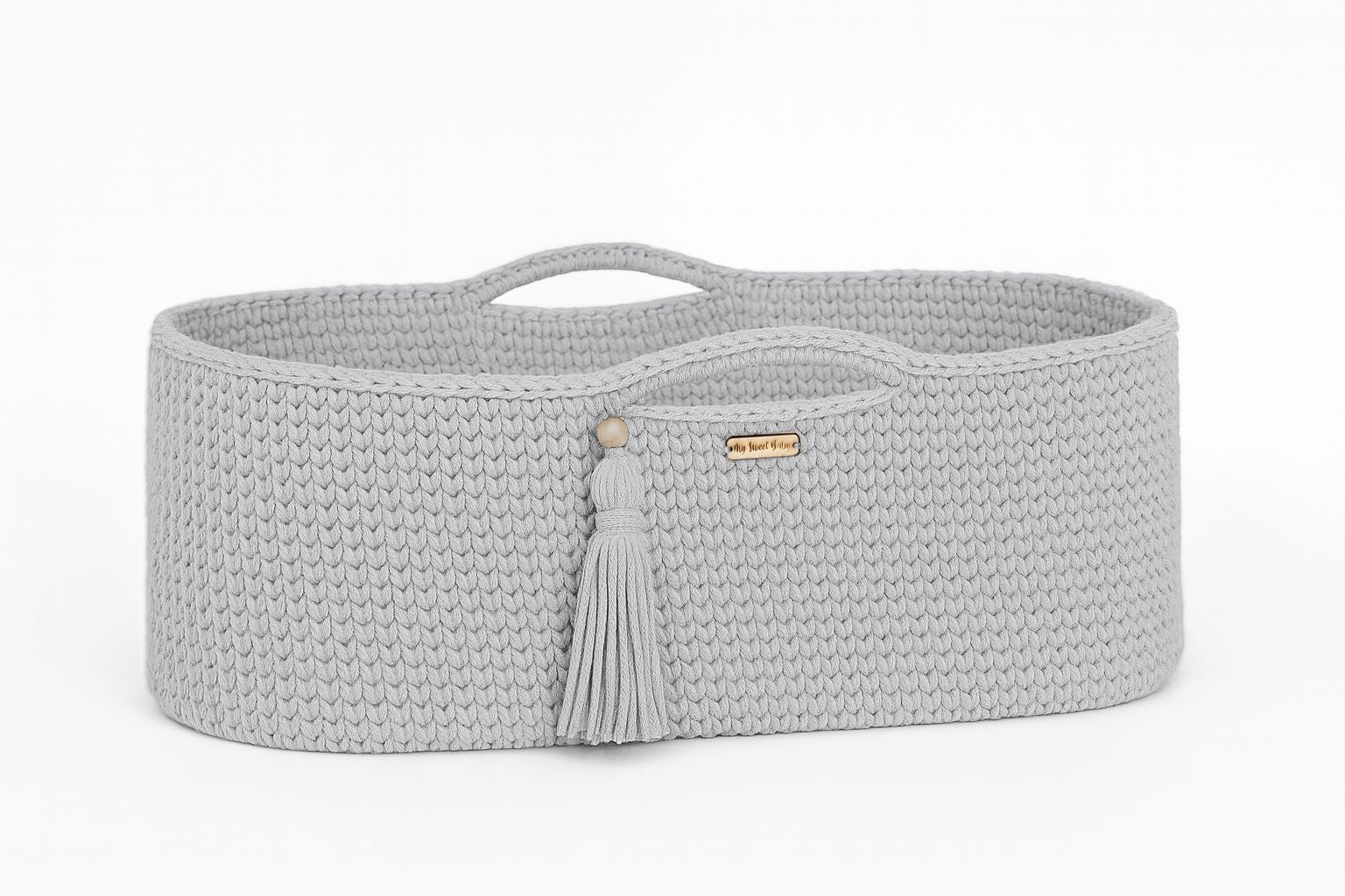 Moses basket BOHO Handmade cotton with mattress - light gray