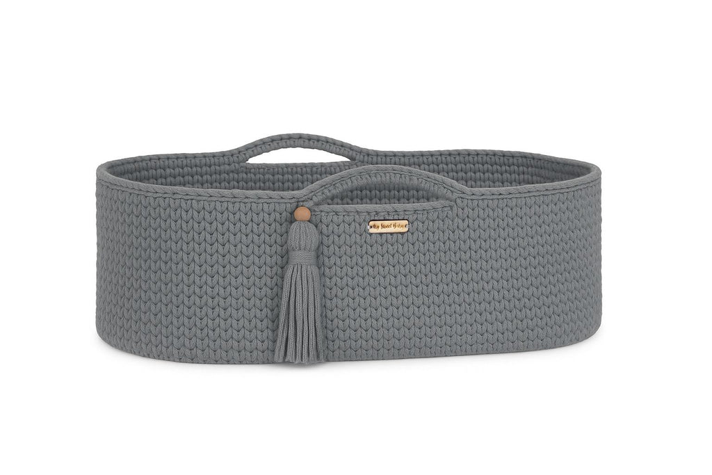 Moses basket BOHO Handmade cotton with mattress - dark gray