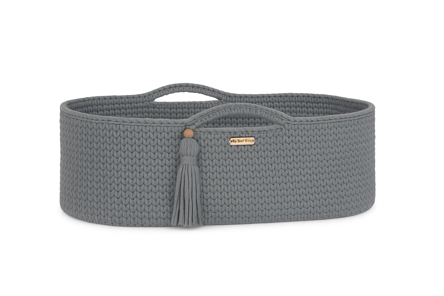 Moses basket BOHO Handmade cotton with mattress - dark gray