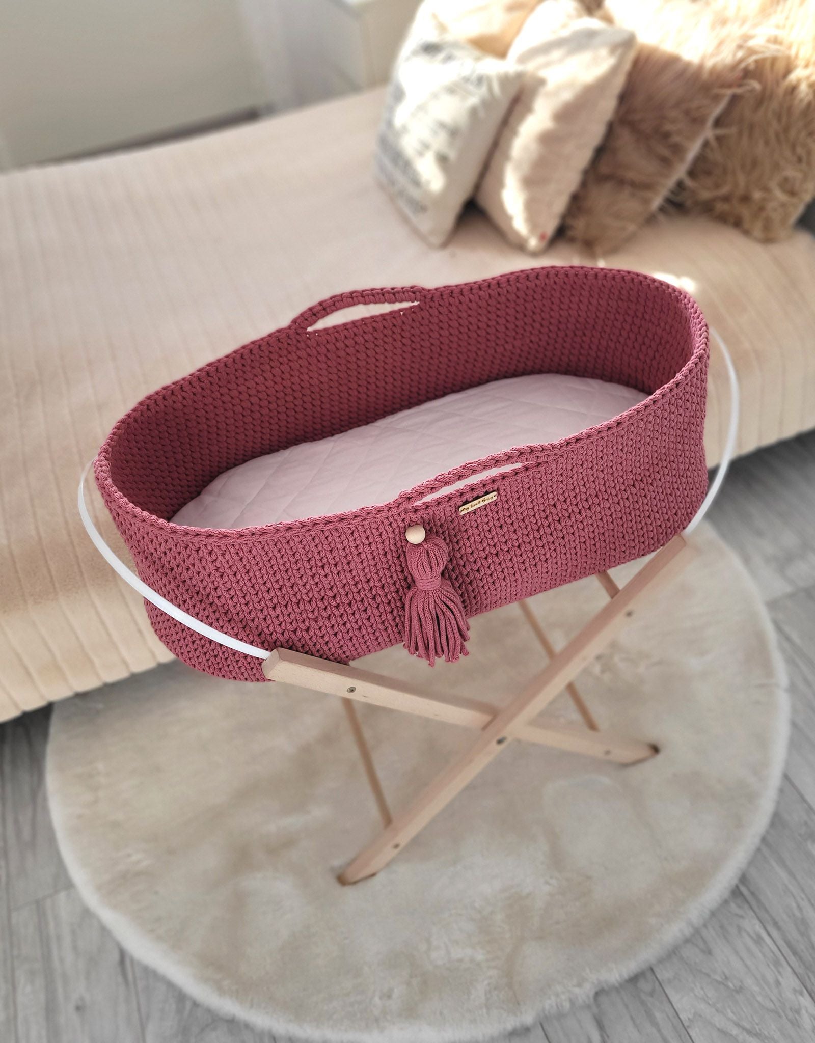 Moses basket BOHO Handmade with stand - blossom