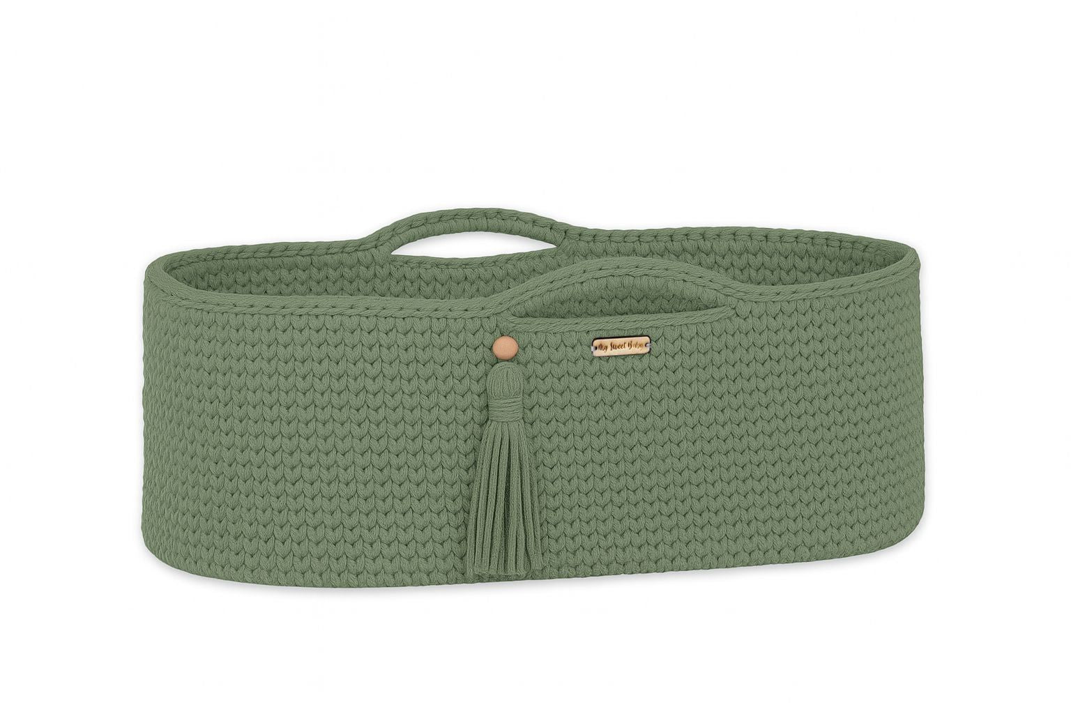 Moses basket BOHO Handmade cotton with mattress - sage