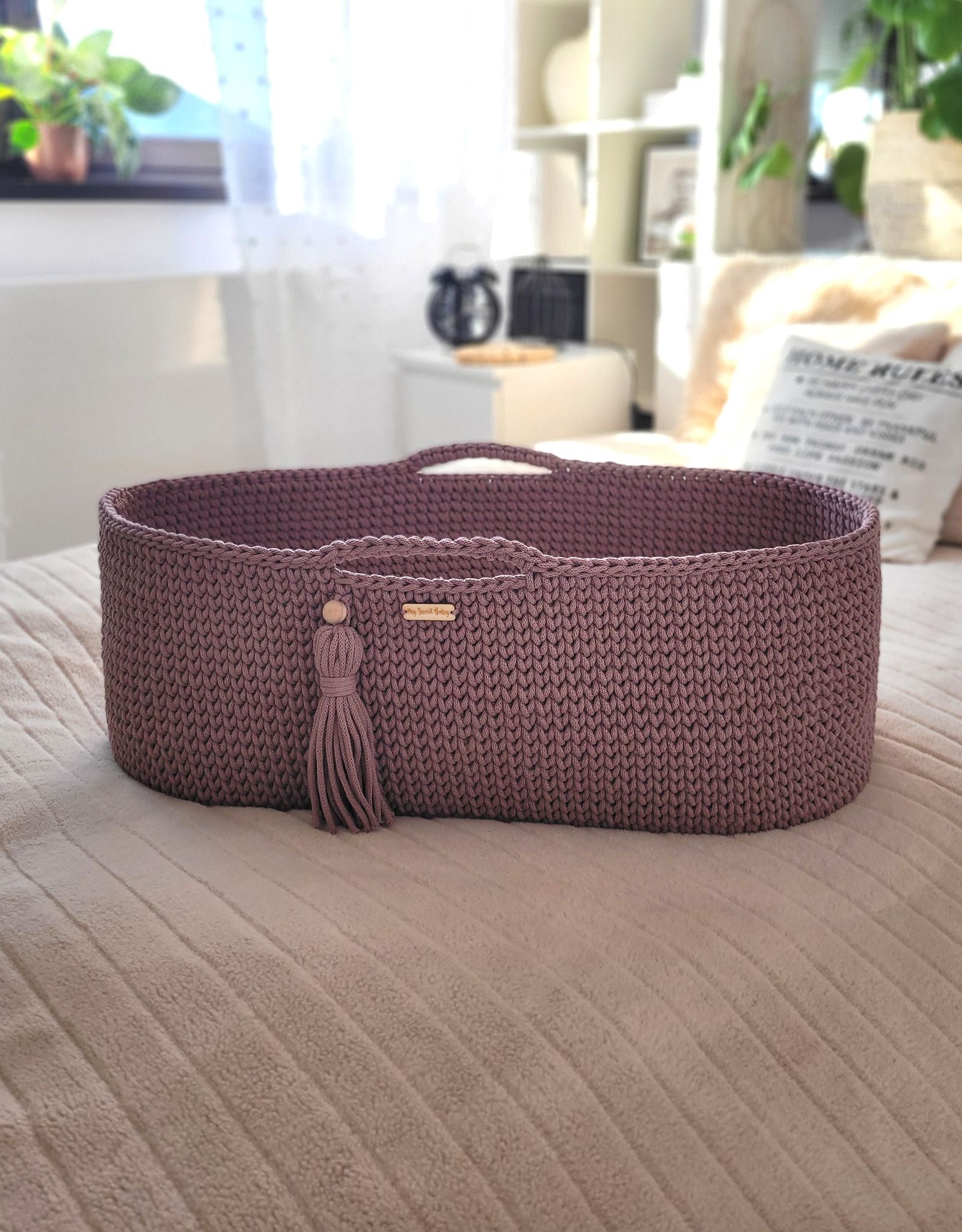 Moses basket BOHO Handmade with stand - mauve