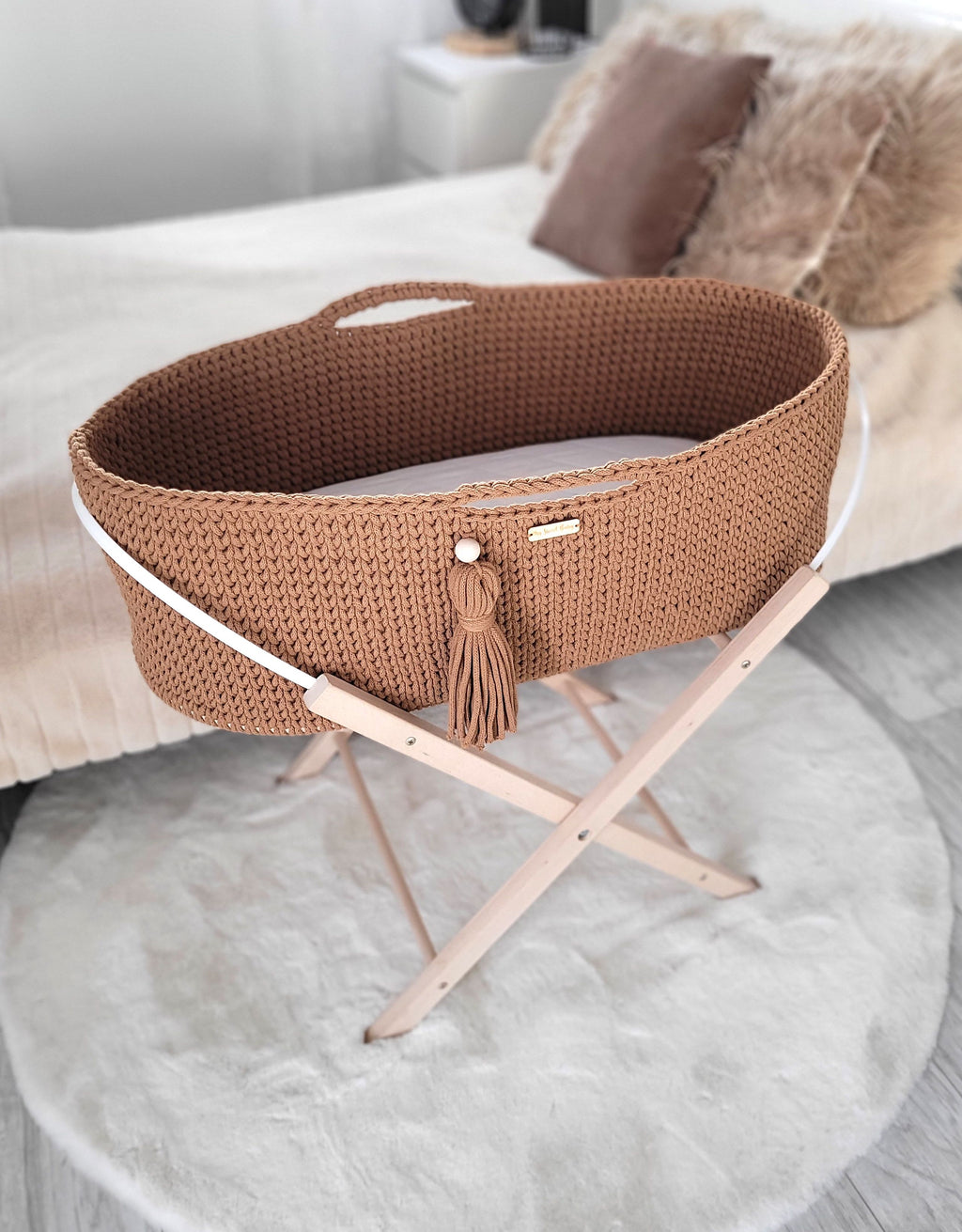 Moses basket BOHO Handmade cotton with mattress - caramel