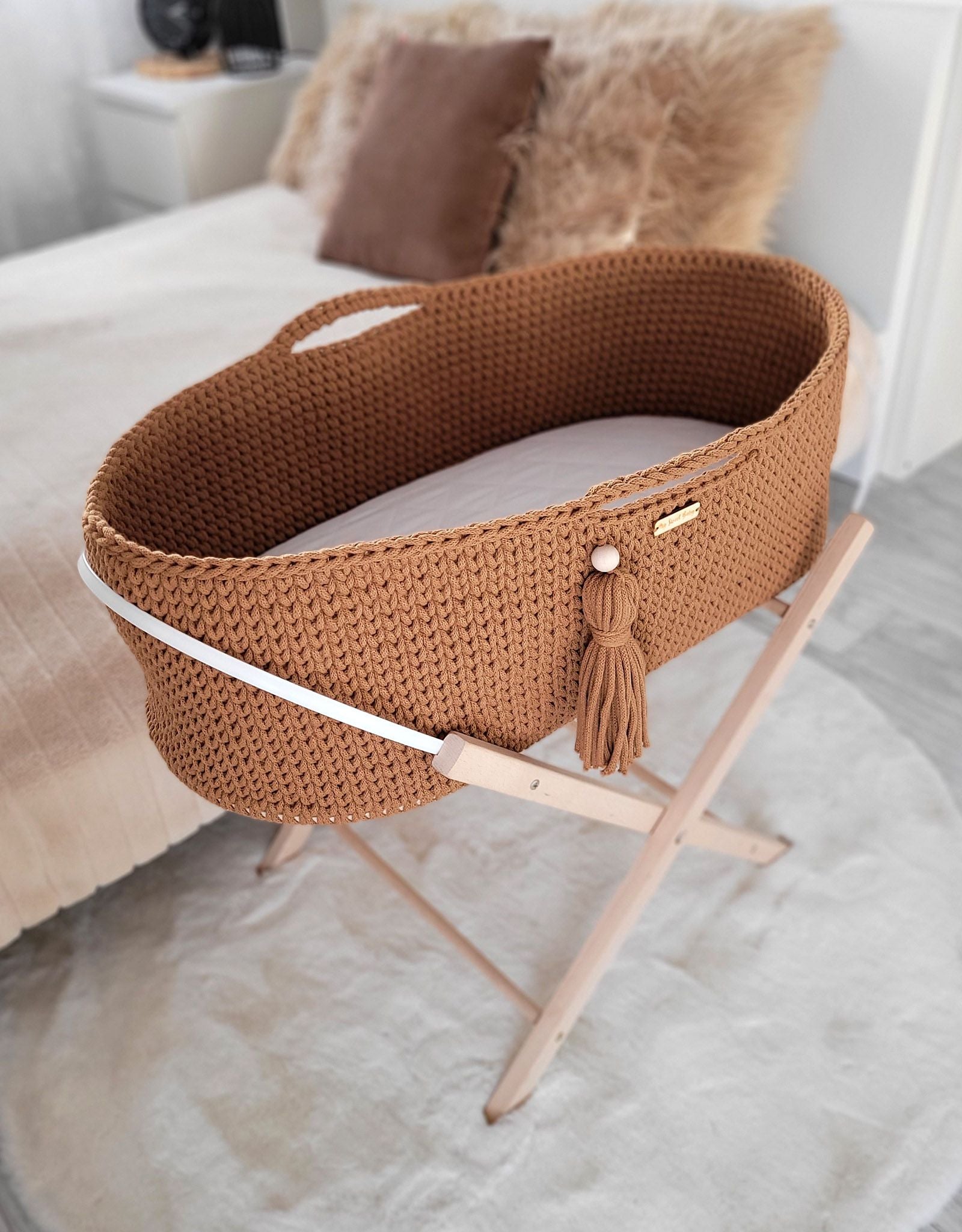 Moses basket BOHO Handmade with stand - caramel