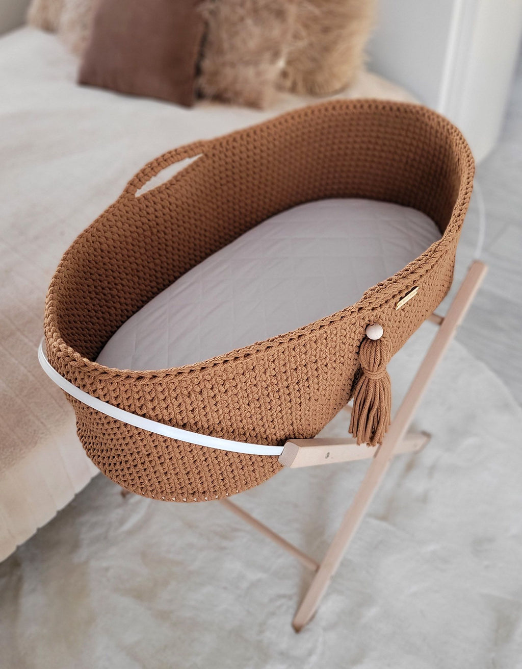 Moses basket BOHO Handmade cotton with mattress - caramel