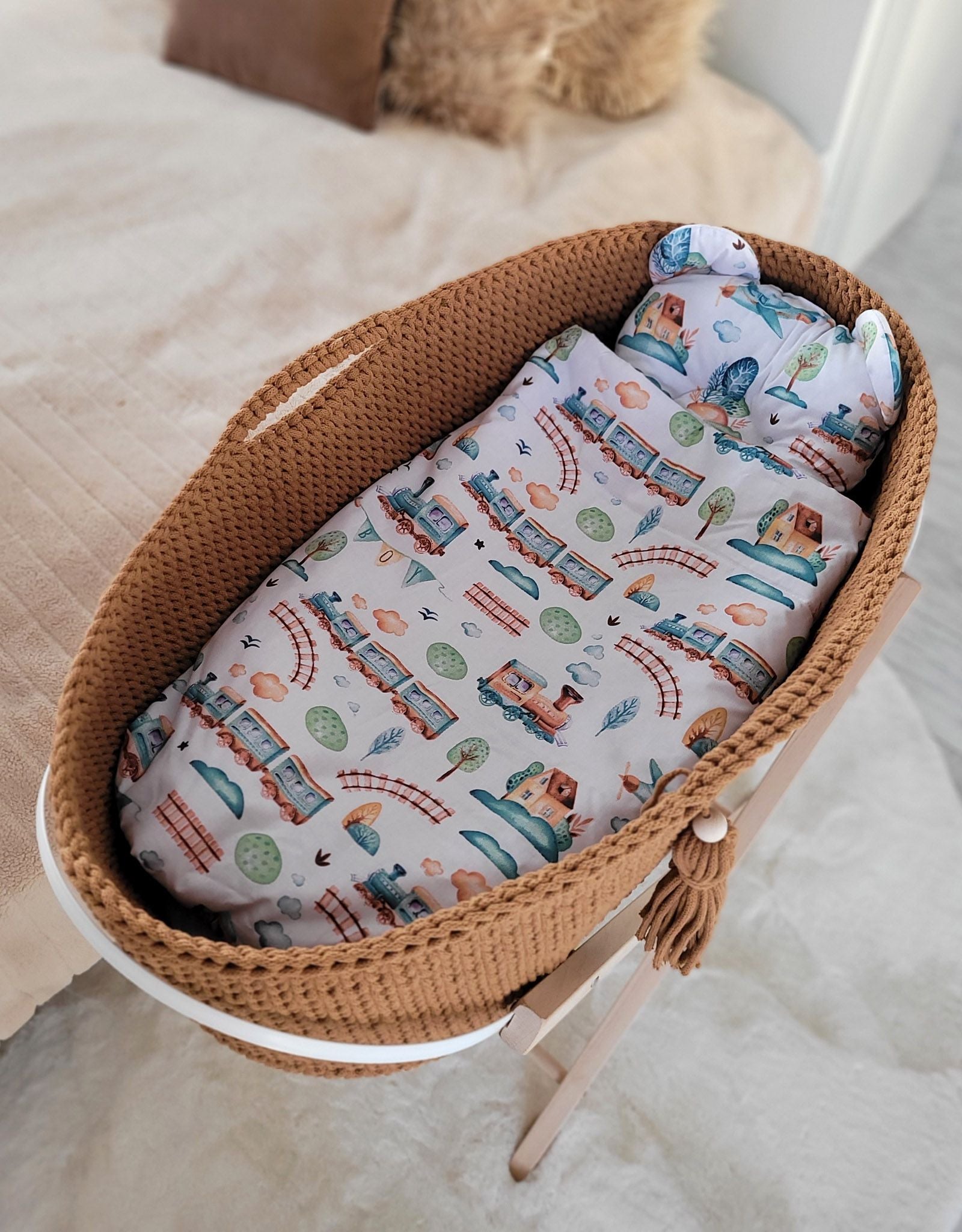 Moses basket BOHO Handmade cotton with mattress - caramel