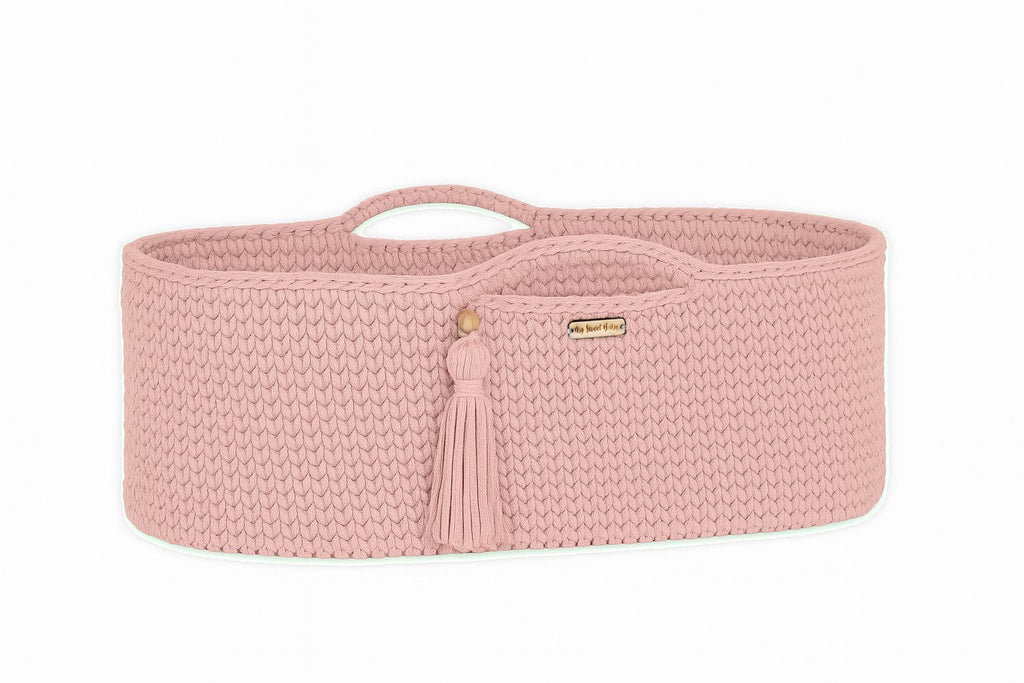 Moses basket BOHO Handmade cotton with mattress - pastel pink