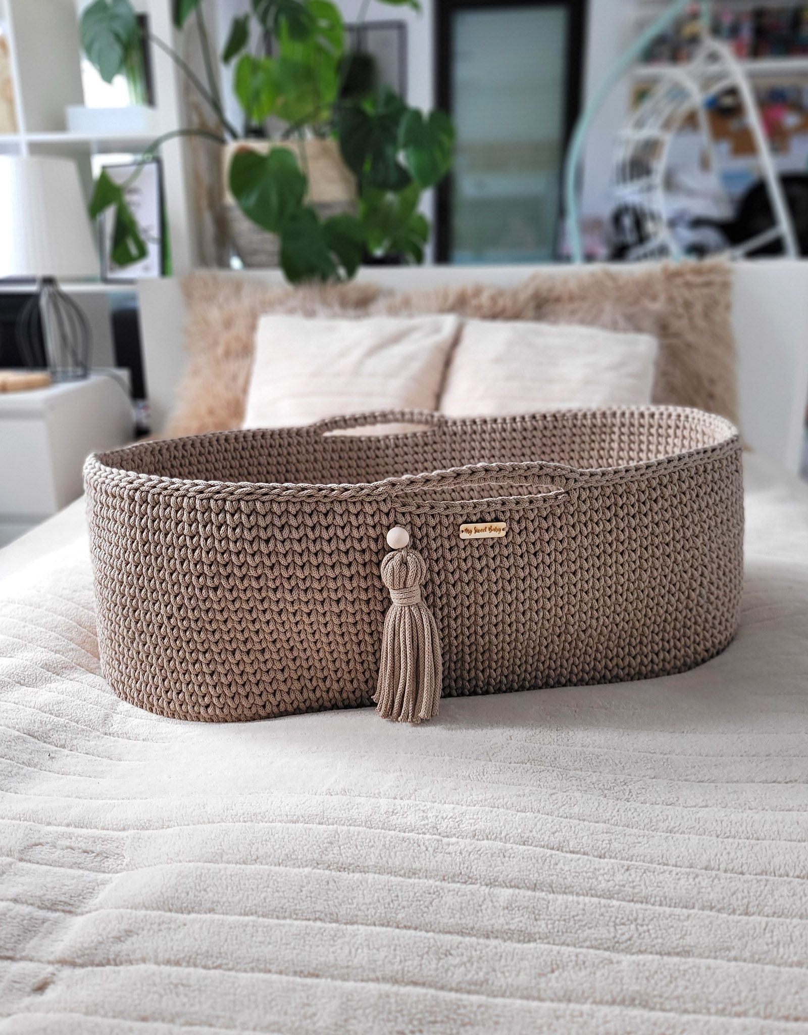 Moses basket BOHO Handmade with stand - sand