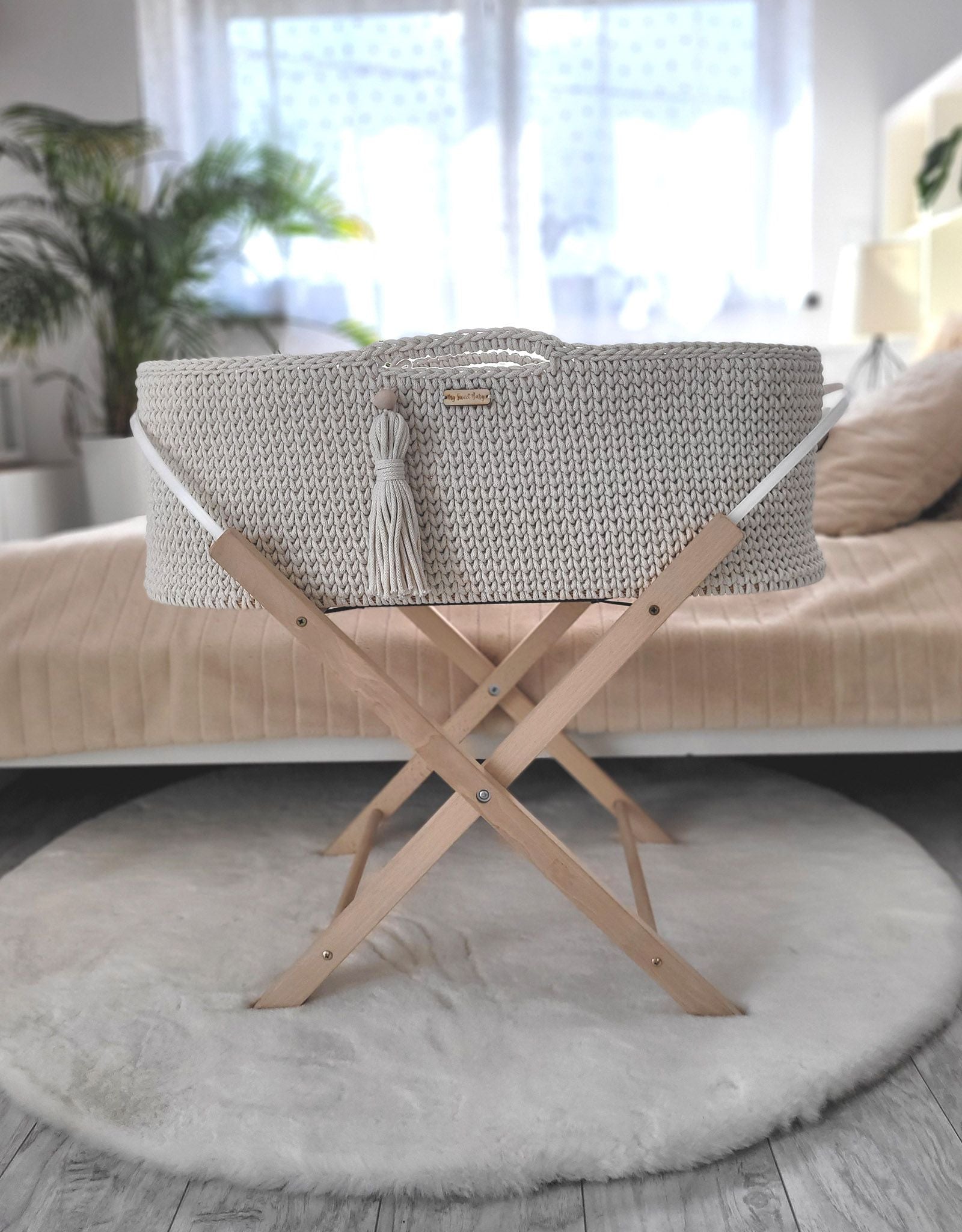 Moses basket BOHO Handmade with stand - cream