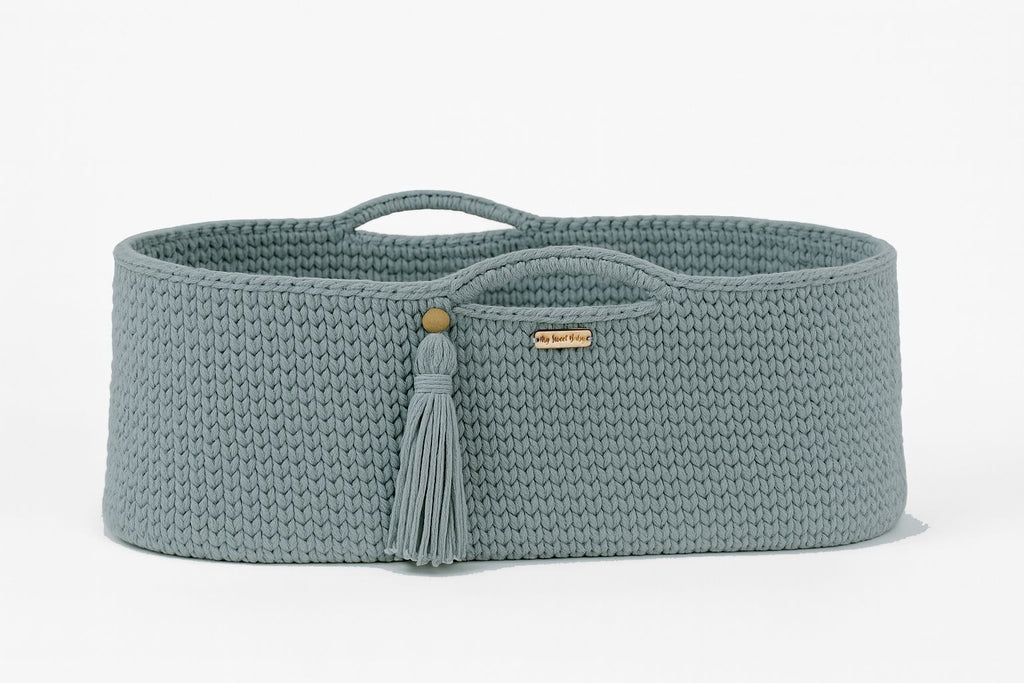 Moses basket BOHO Handmade cotton with mattress - laurel