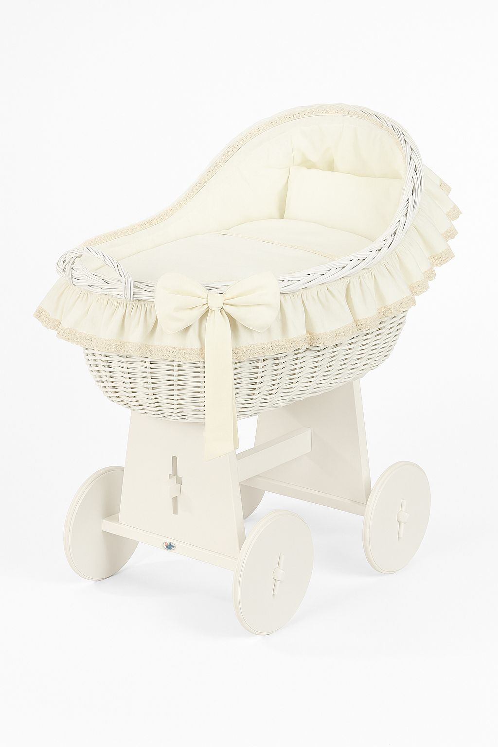 Moses Basket Wicker hood crib Carina - white + cream bedding