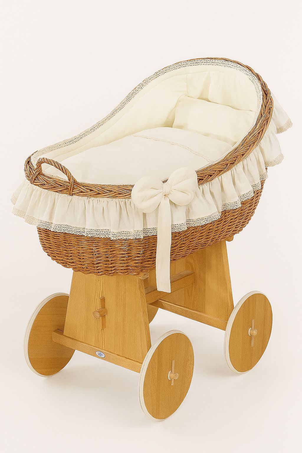 Moses Basket Wicker hood crib Carina - natural + cream bedding