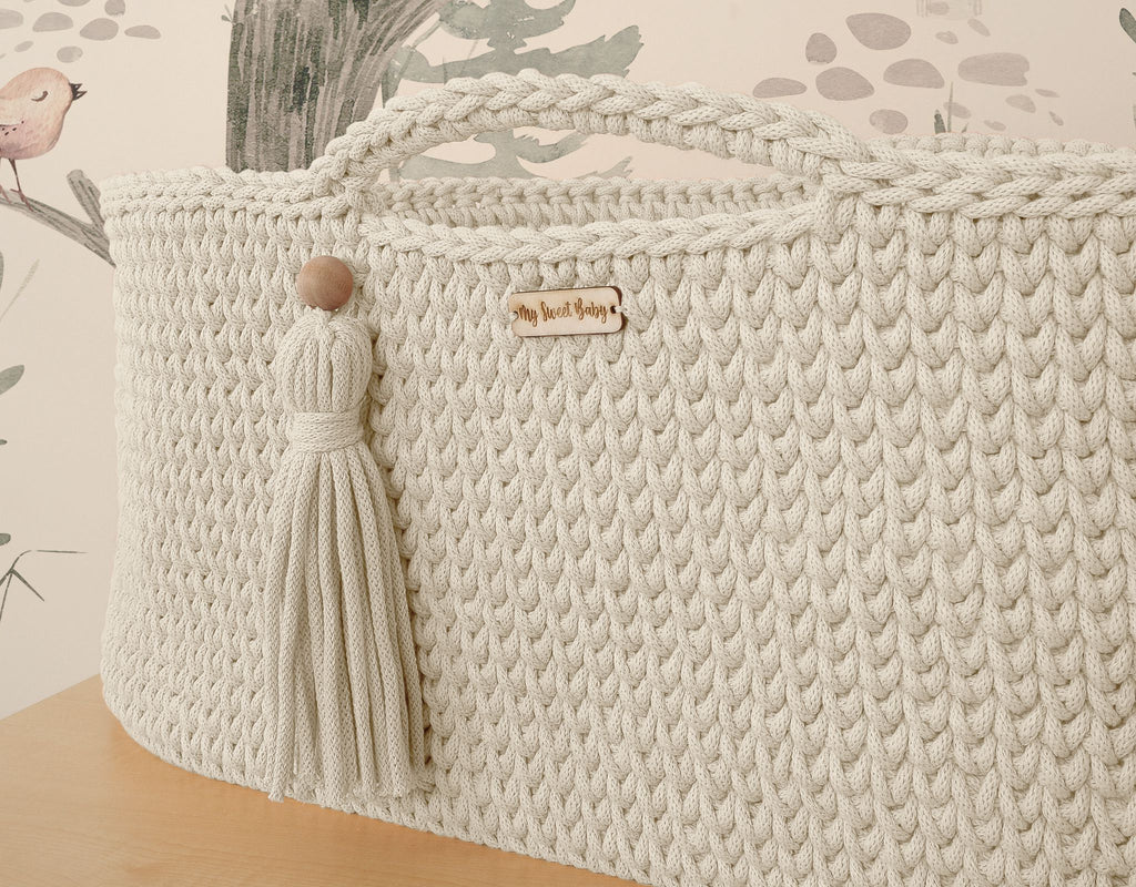 Moses basket BOHO Handmade cotton with mattress - cream