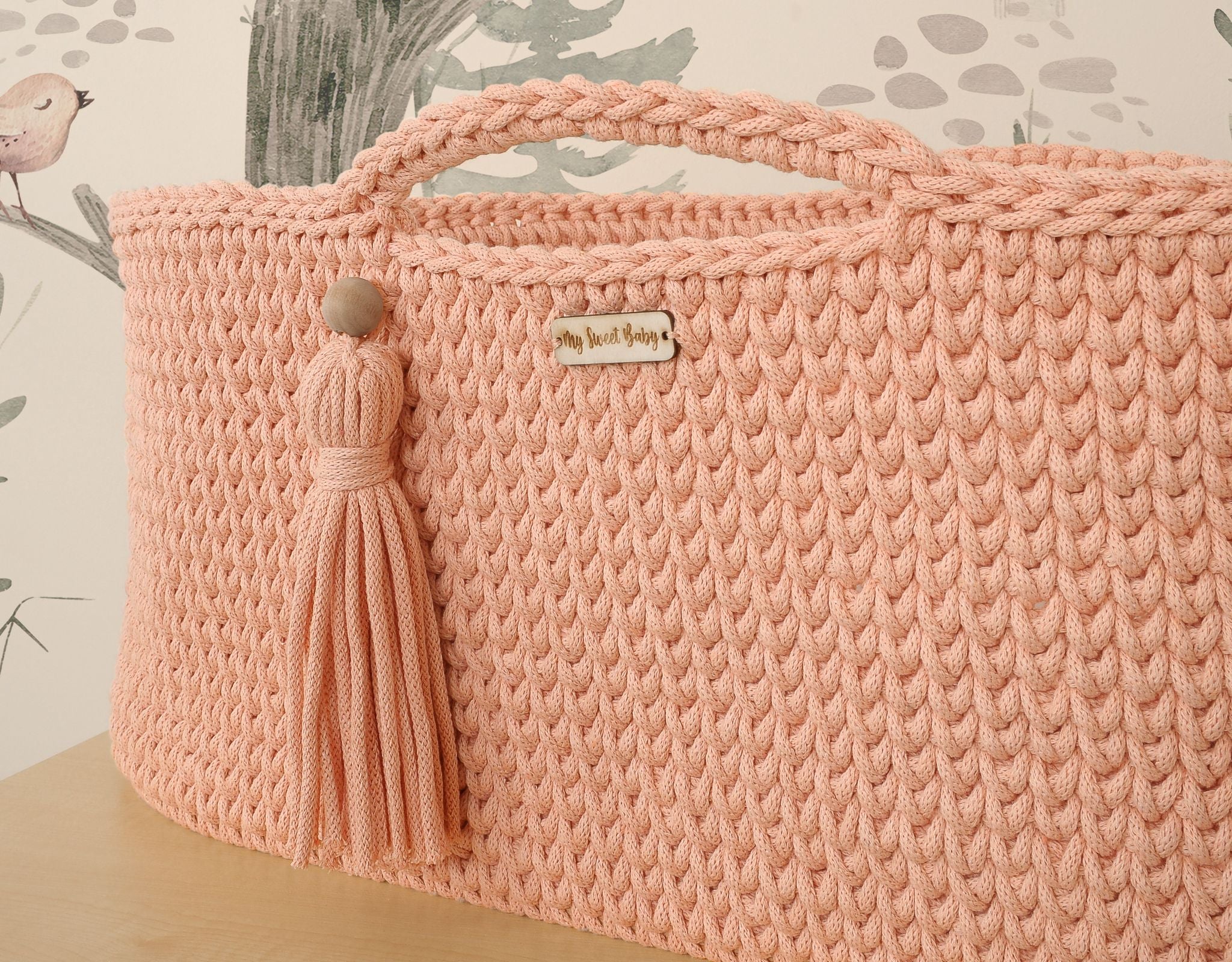 Moses basket BOHO Handmade cotton with mattress - salmon