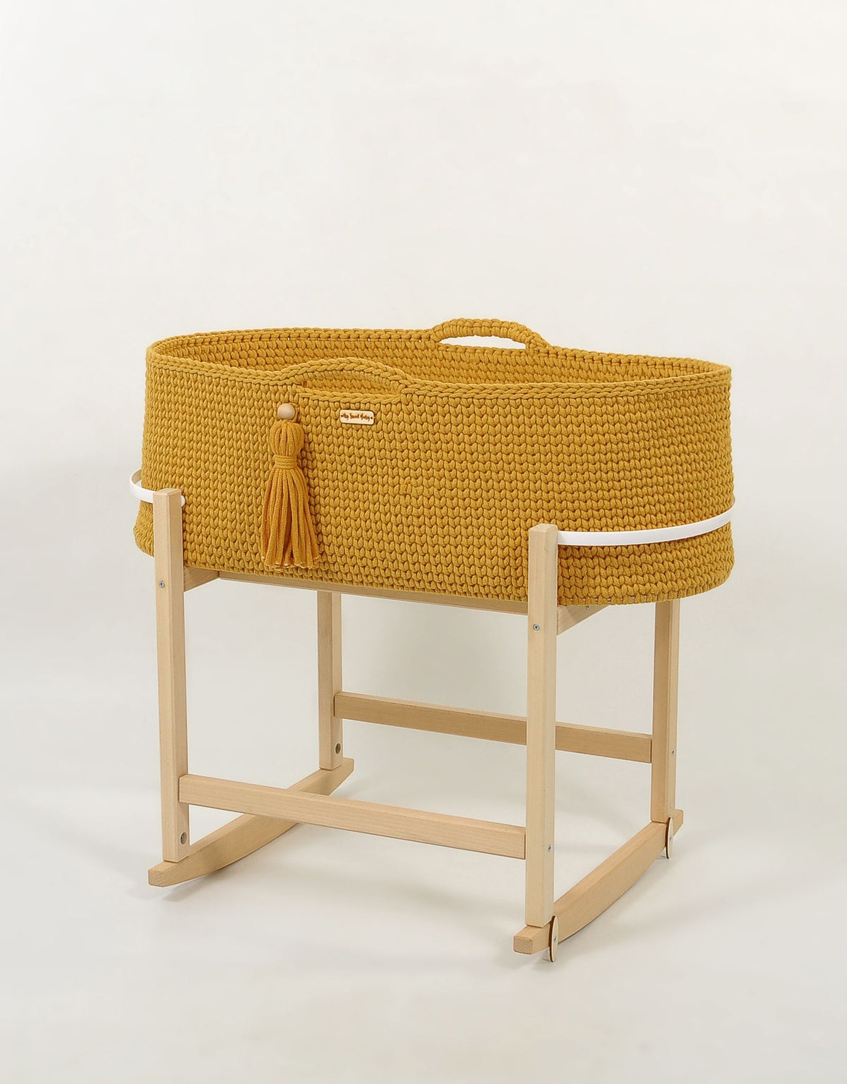 Moses basket BOHO Handmade with cradle - honey yellow