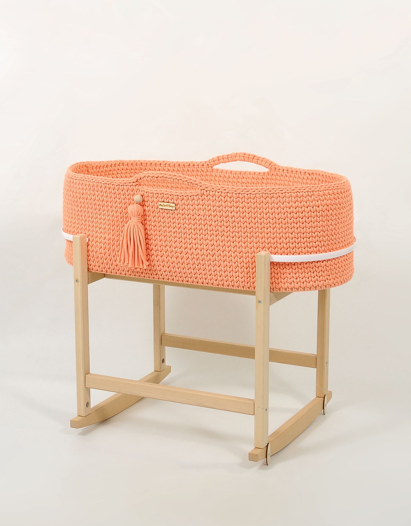 Moses basket BOHO Handmade with cradle - peach