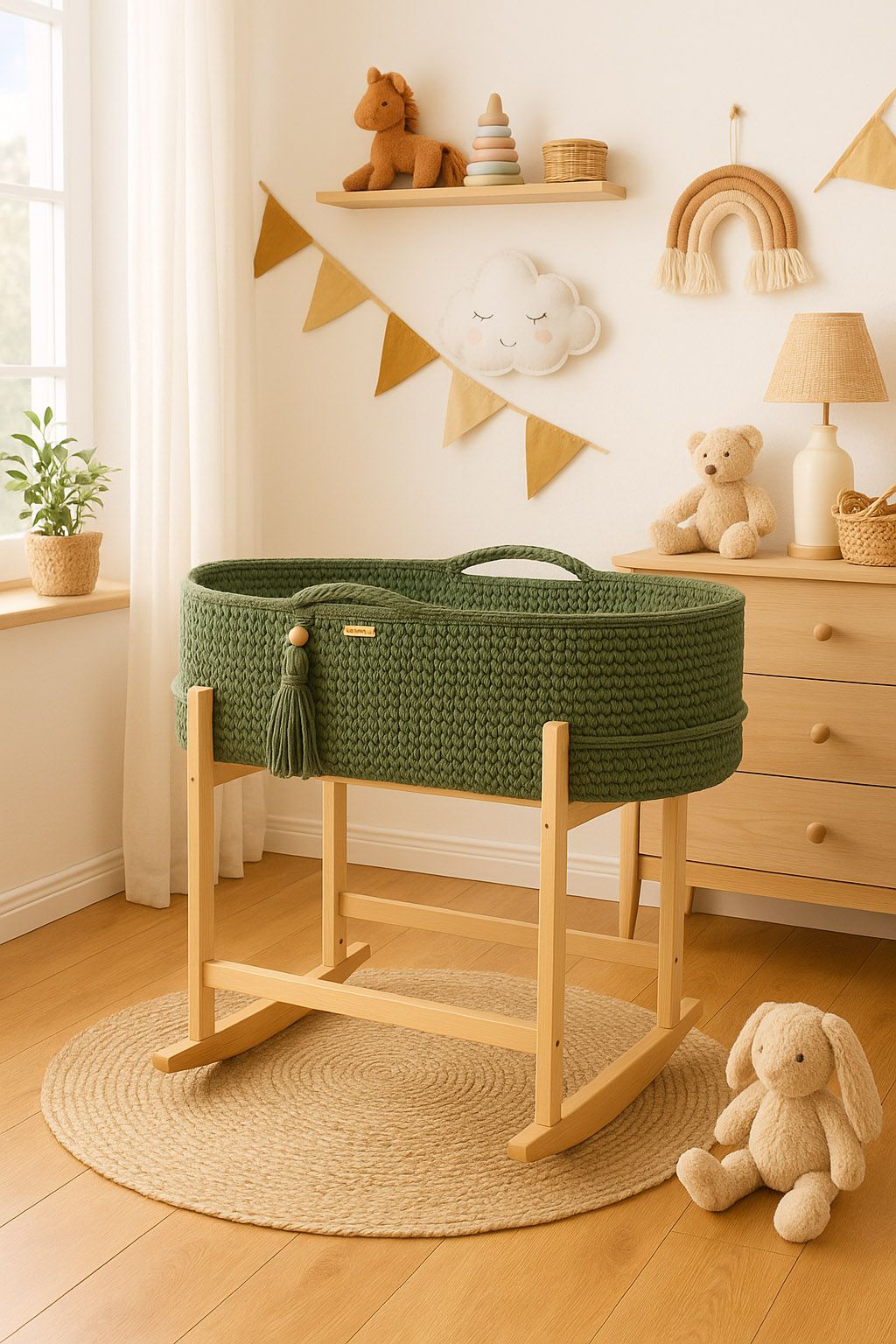Moses basket BOHO Handmade with cradle - pistachio