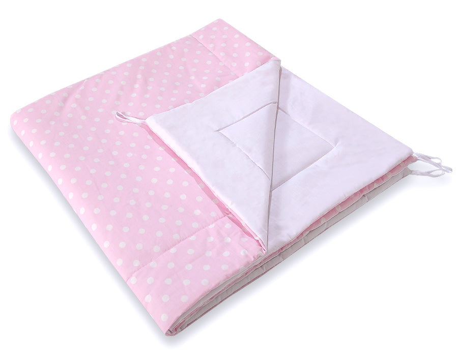 Teepee tent for kids +play mat + decorative feathers - White dots on pink