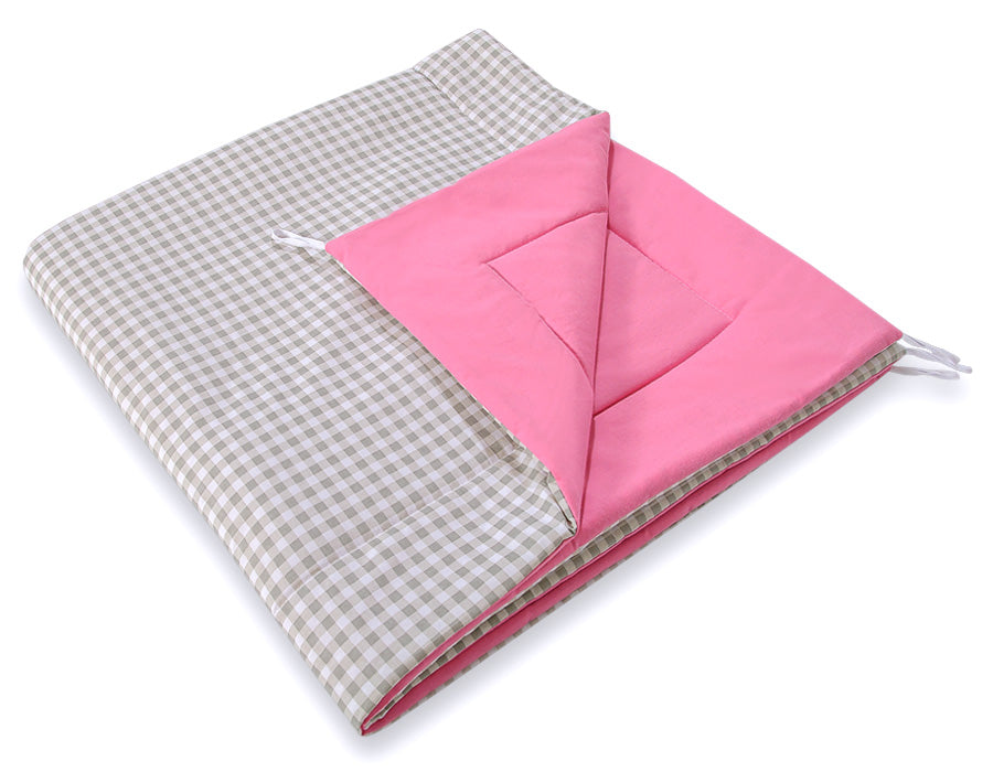 Teepee tent for kids +play mat + decorative feathers  - Grey checkered-pink