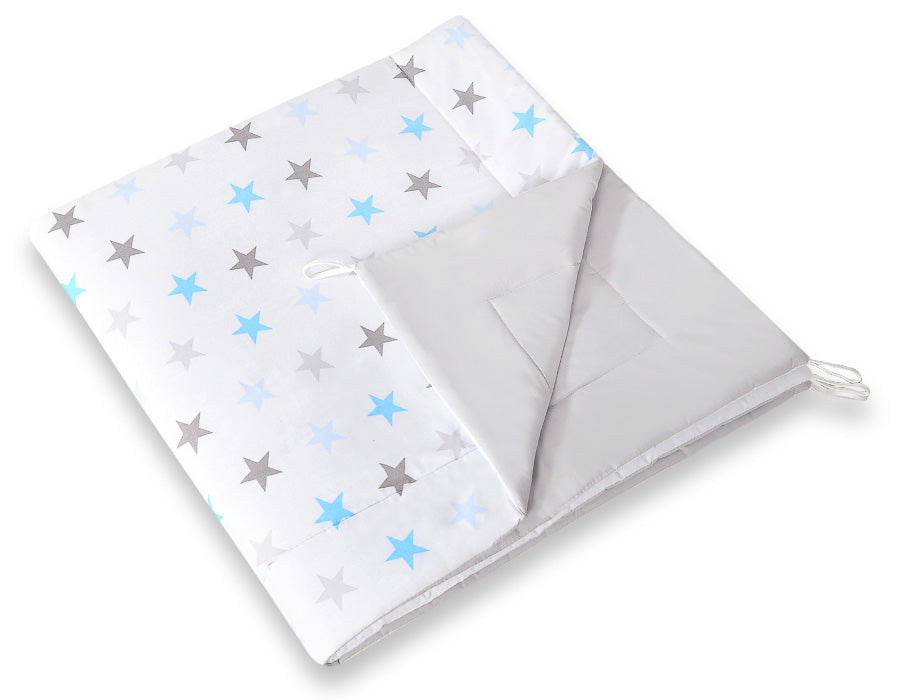 Teepee tent for kids +play mat + decorative feathers - Grey-blau stars/grey