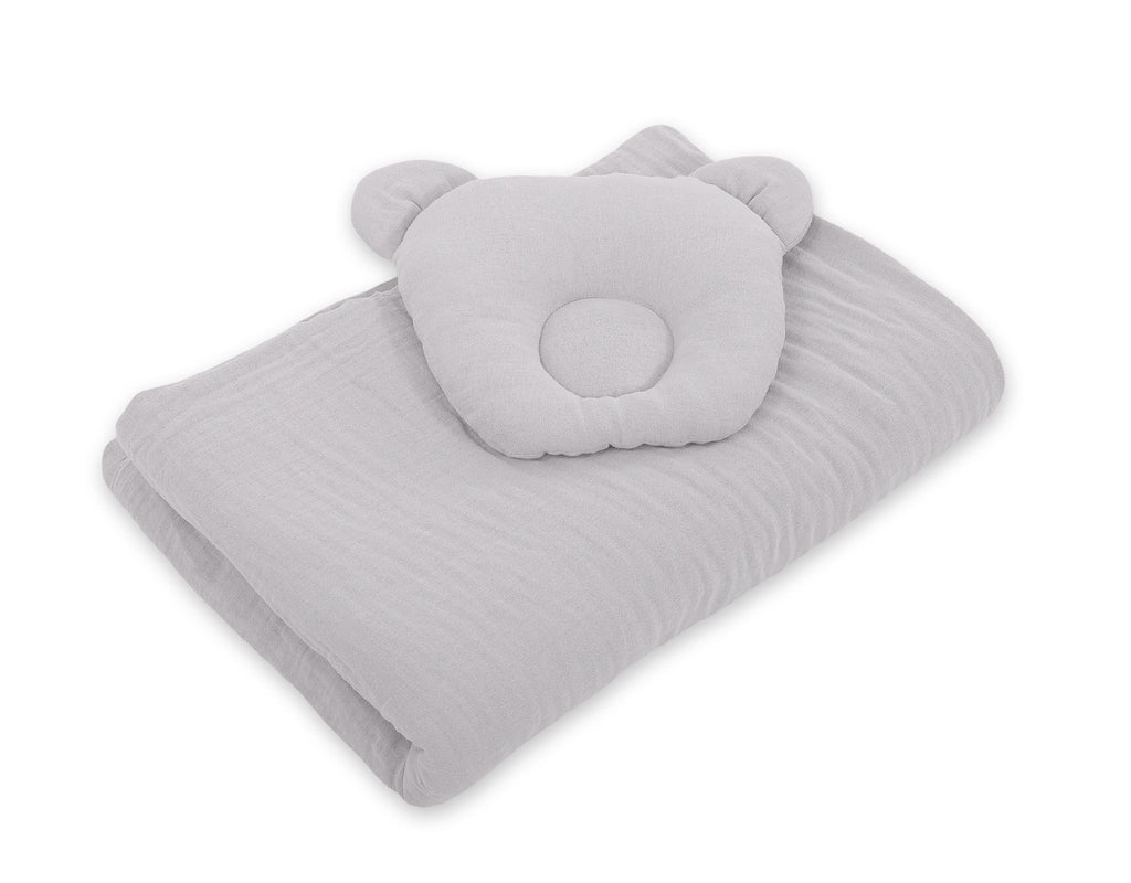 Duvet with pillow Teddy MUSLIN - 2pcs set - grey