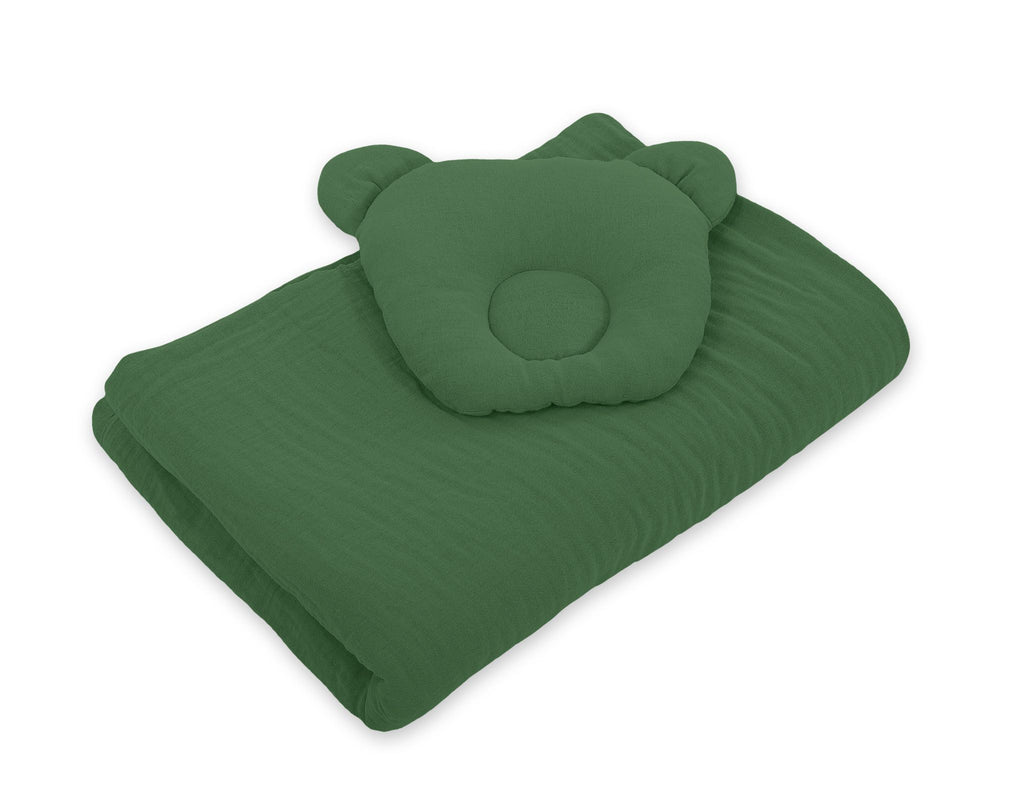 Duvet with pillow Teddy MUSLIN - 2pcs set - forest green