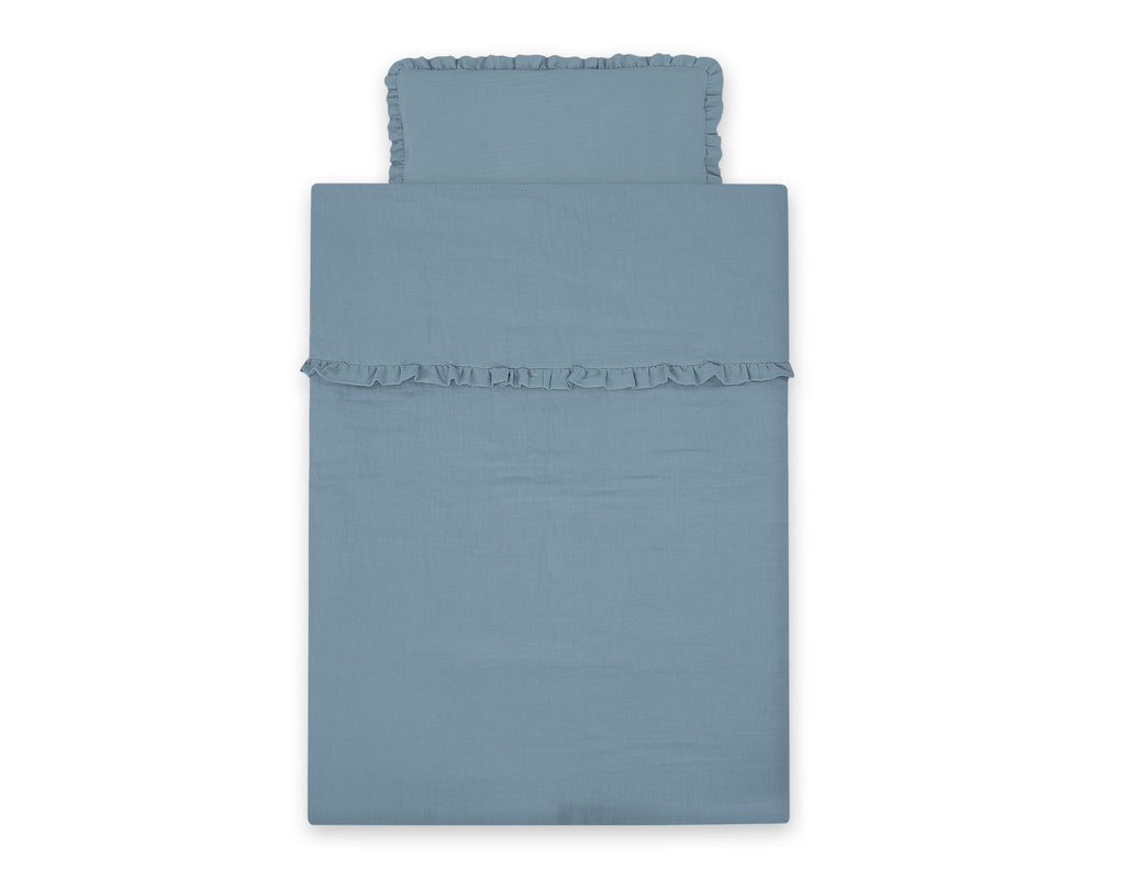 Bedding set MUSLIN 2-pcs with frill 100x135 – pastel blue