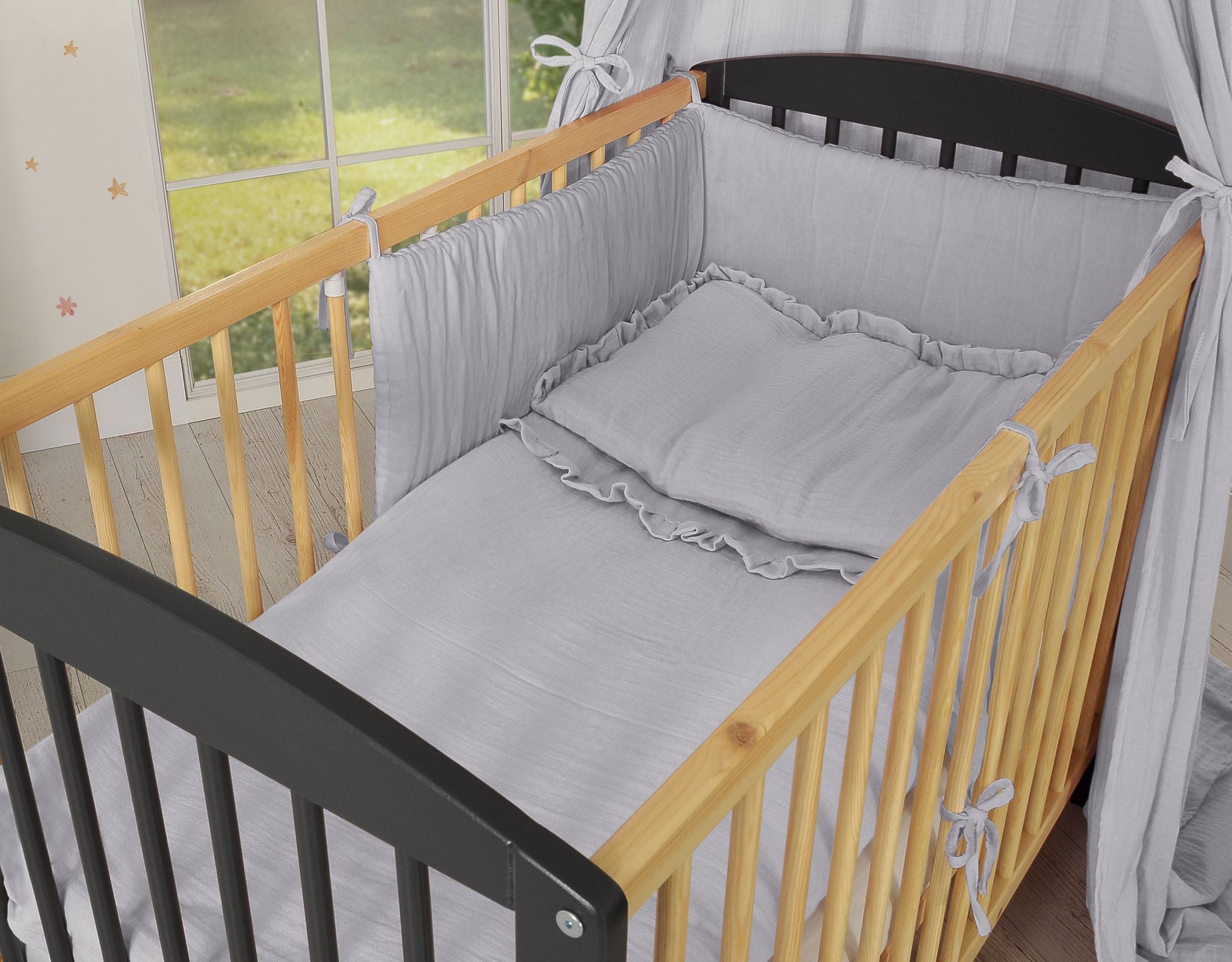 Bedding set MUSLIN 2-pcs with frill 100x135 – gray