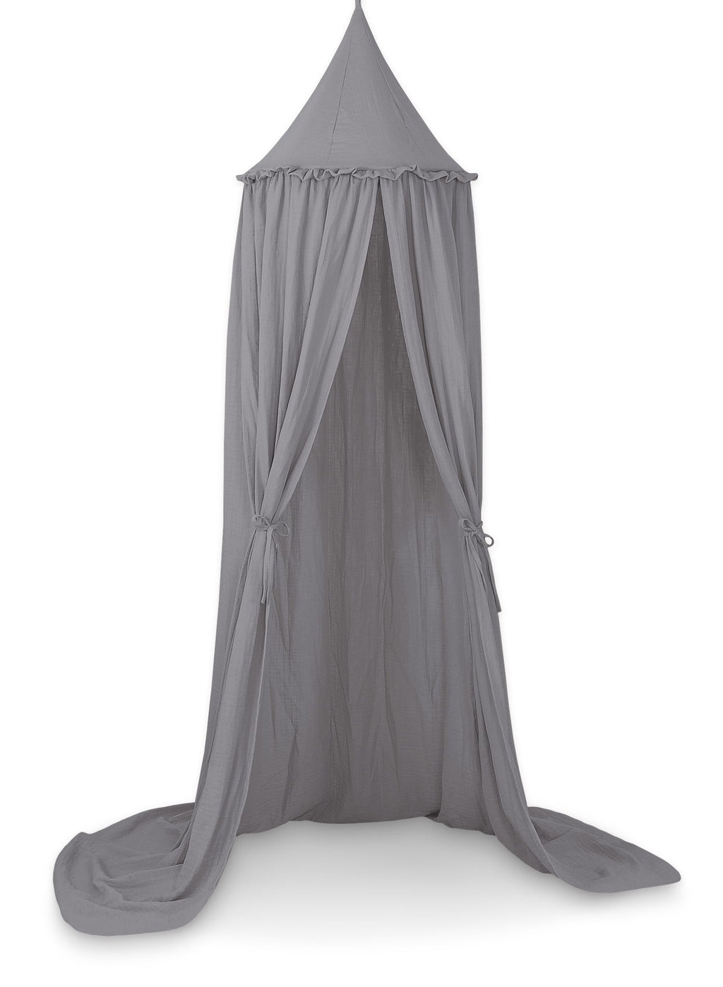 Muslin hanging canopy with frill - anthracite