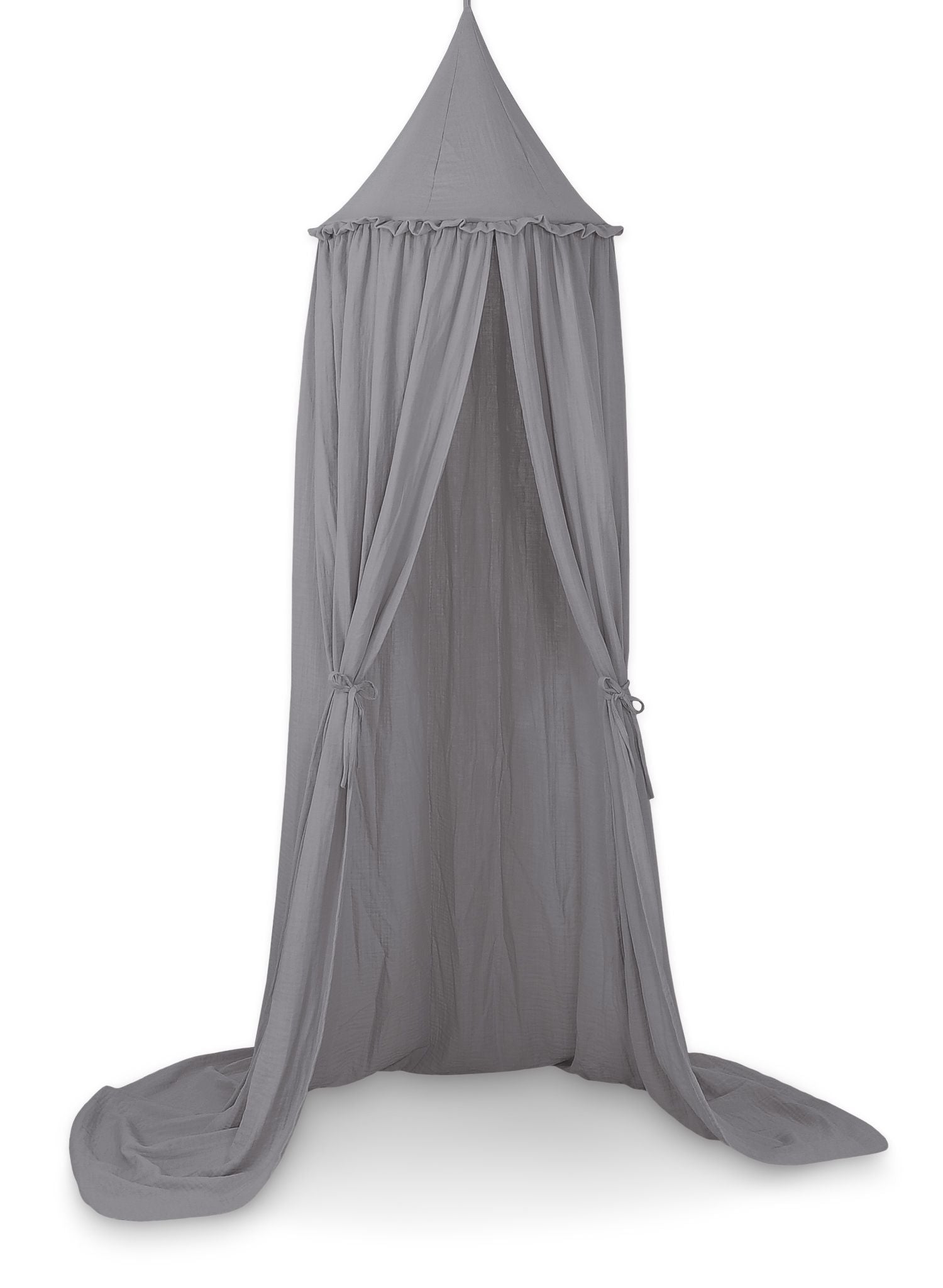 Muslin hanging canopy with frill - anthracite