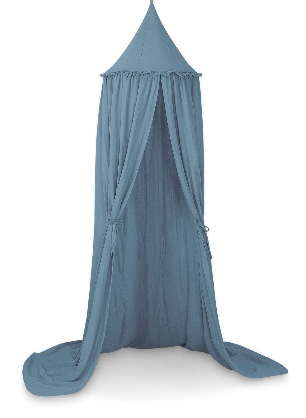 Muslin hanging canopy with frill - pastel blue