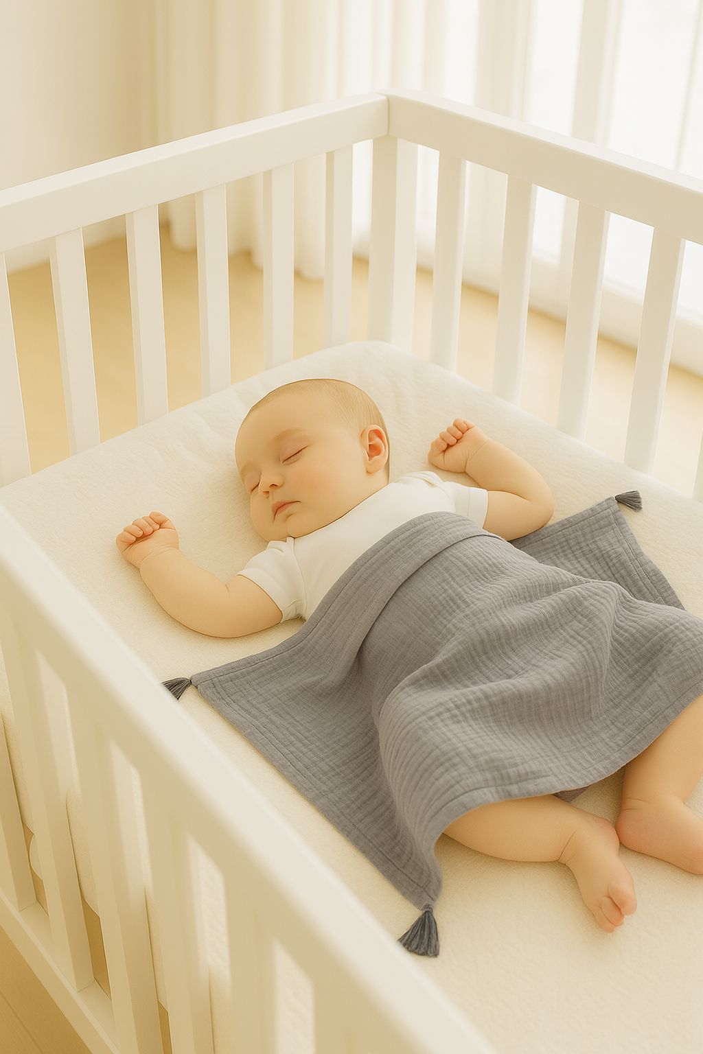 Muslin blanket for kids with tassels - anthracite