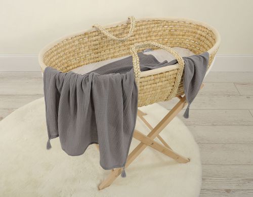Muslin blanket for kids with tassels - anthracite
