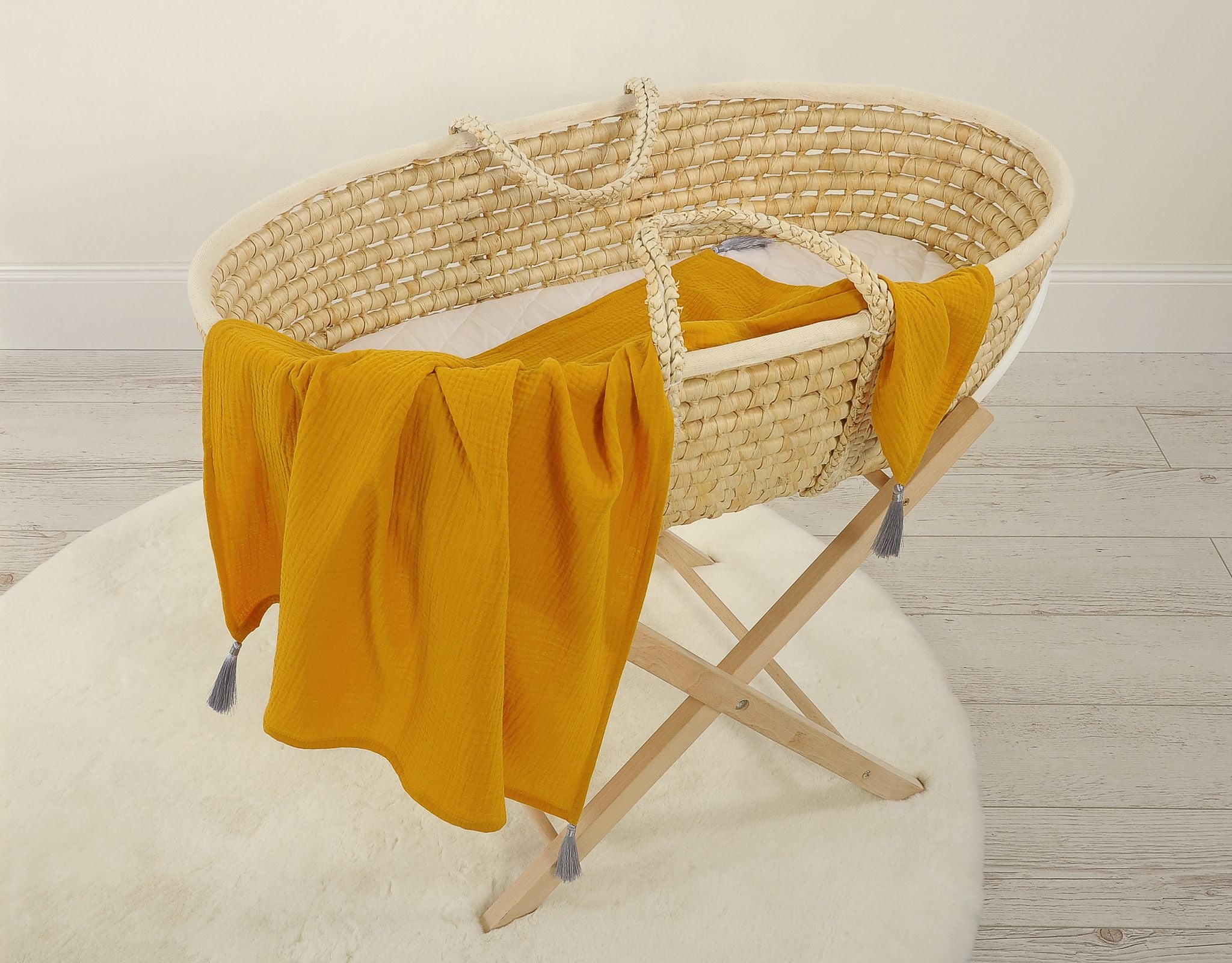 Muslin blanket for kids with tassels - honey yellow