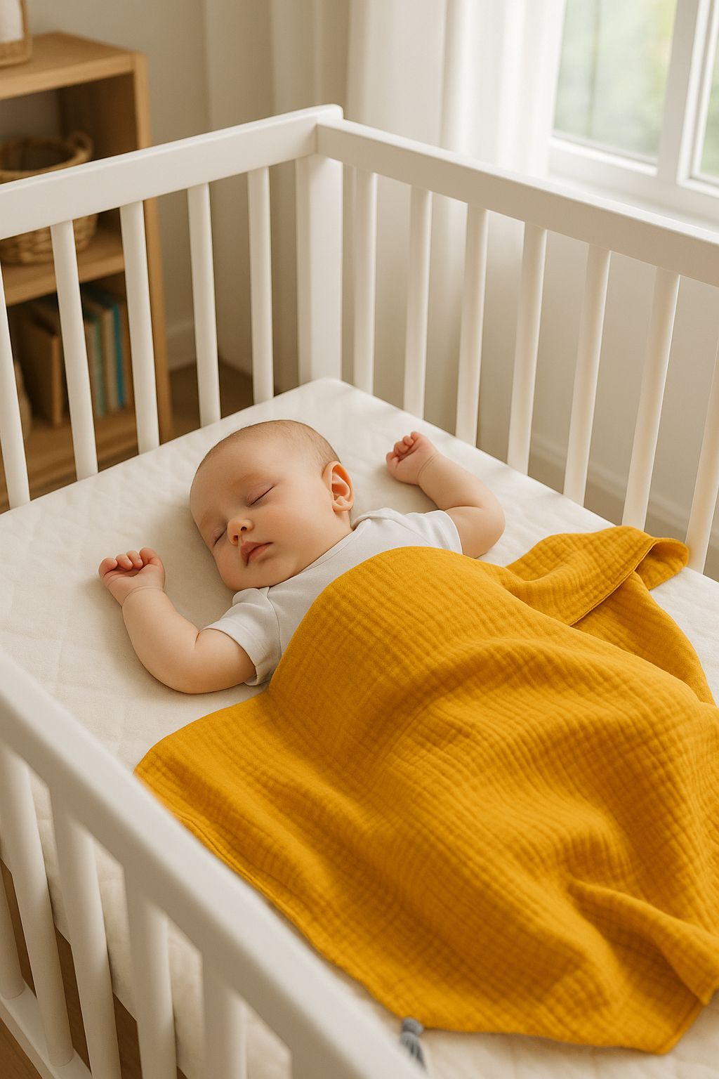 Muslin blanket for kids with tassels - honey yellow