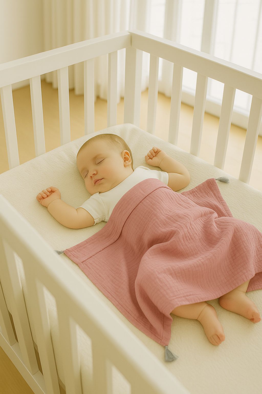 Muslin blanket for kids with tassels - pastel violet