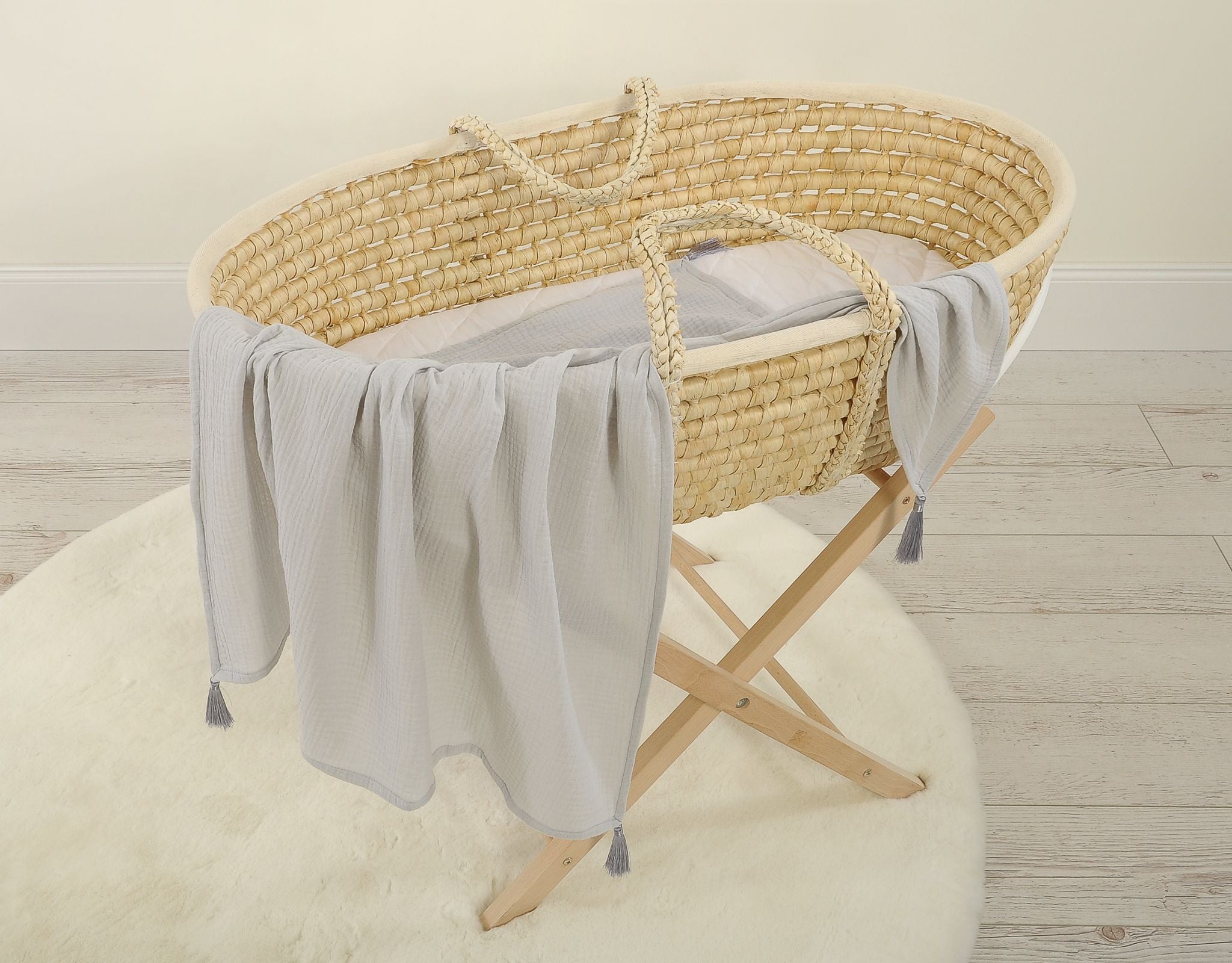 Muslin blanket for kids with tassels - grey