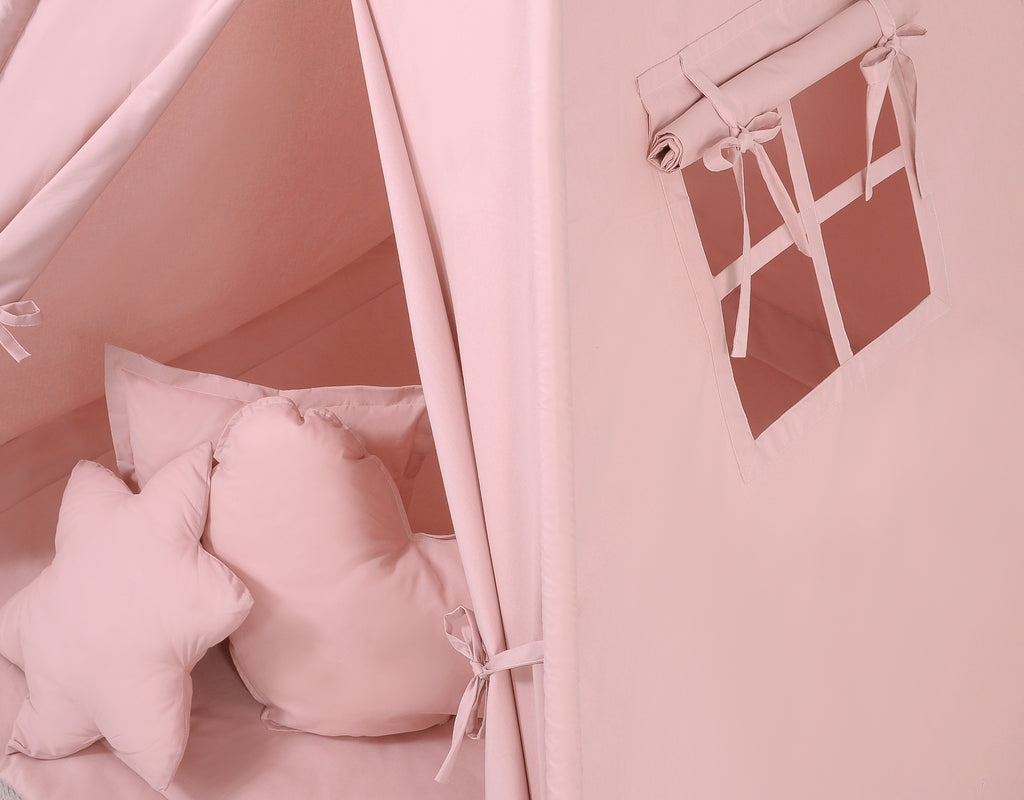 Teepee tent for kids +play mat + decorative feathers - pastel pink