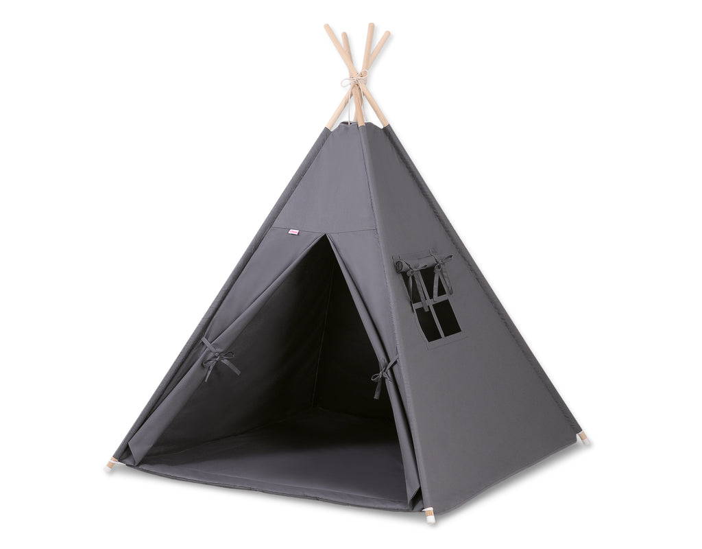 Teepee tent for kids +play mat + decorative feathers - anthracite