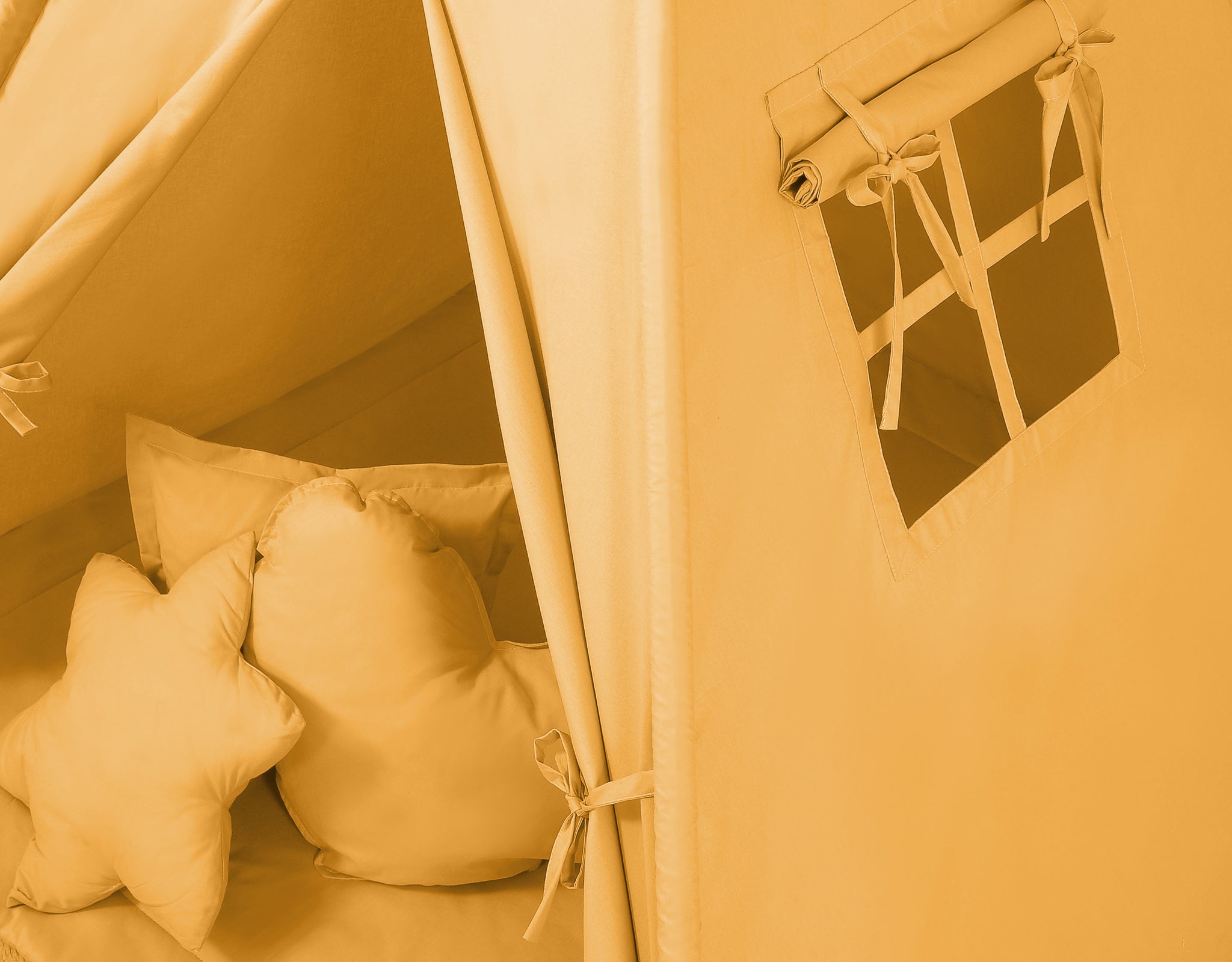 Teepee tent for kids +play mat + decorative feathers - honey yellow