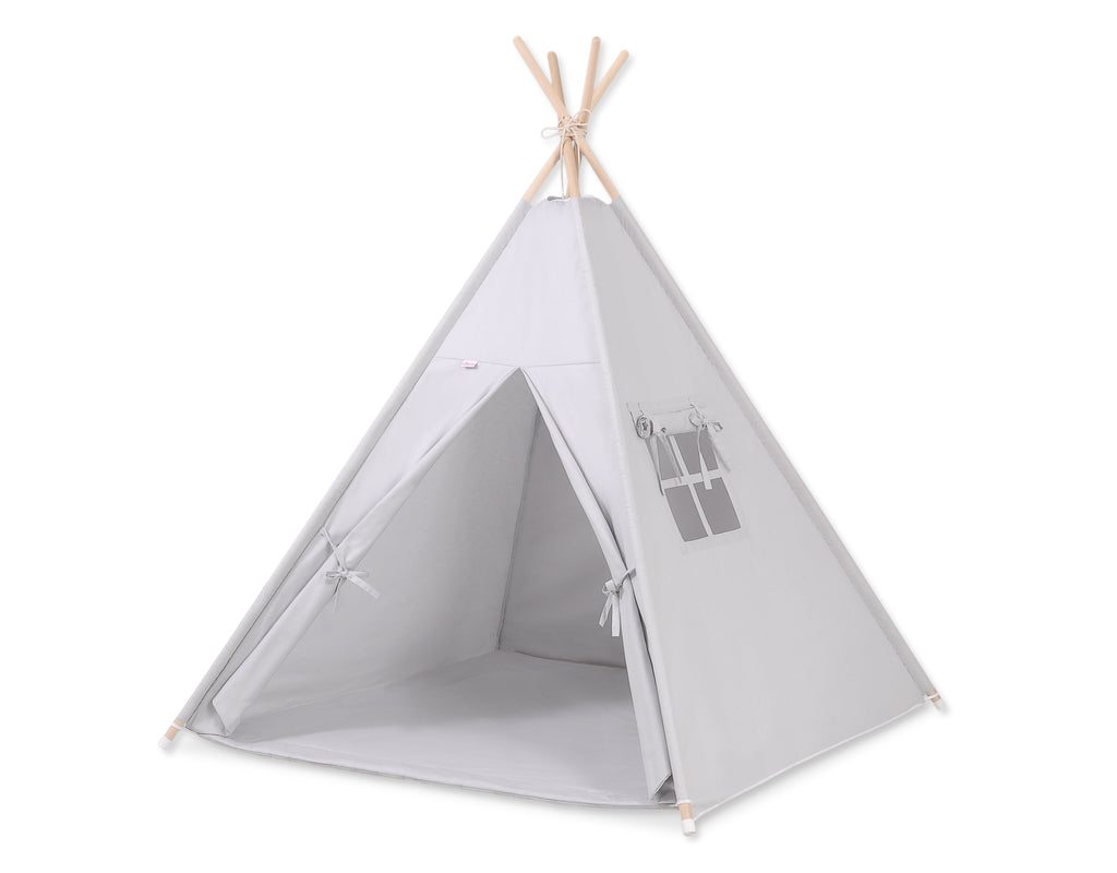 Teepee tent for kids +play mat + decorative feathers - gray