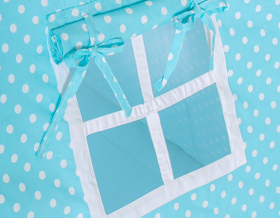 Teepee tent for kids +play mat + decorative feathers - White dots on turquoise